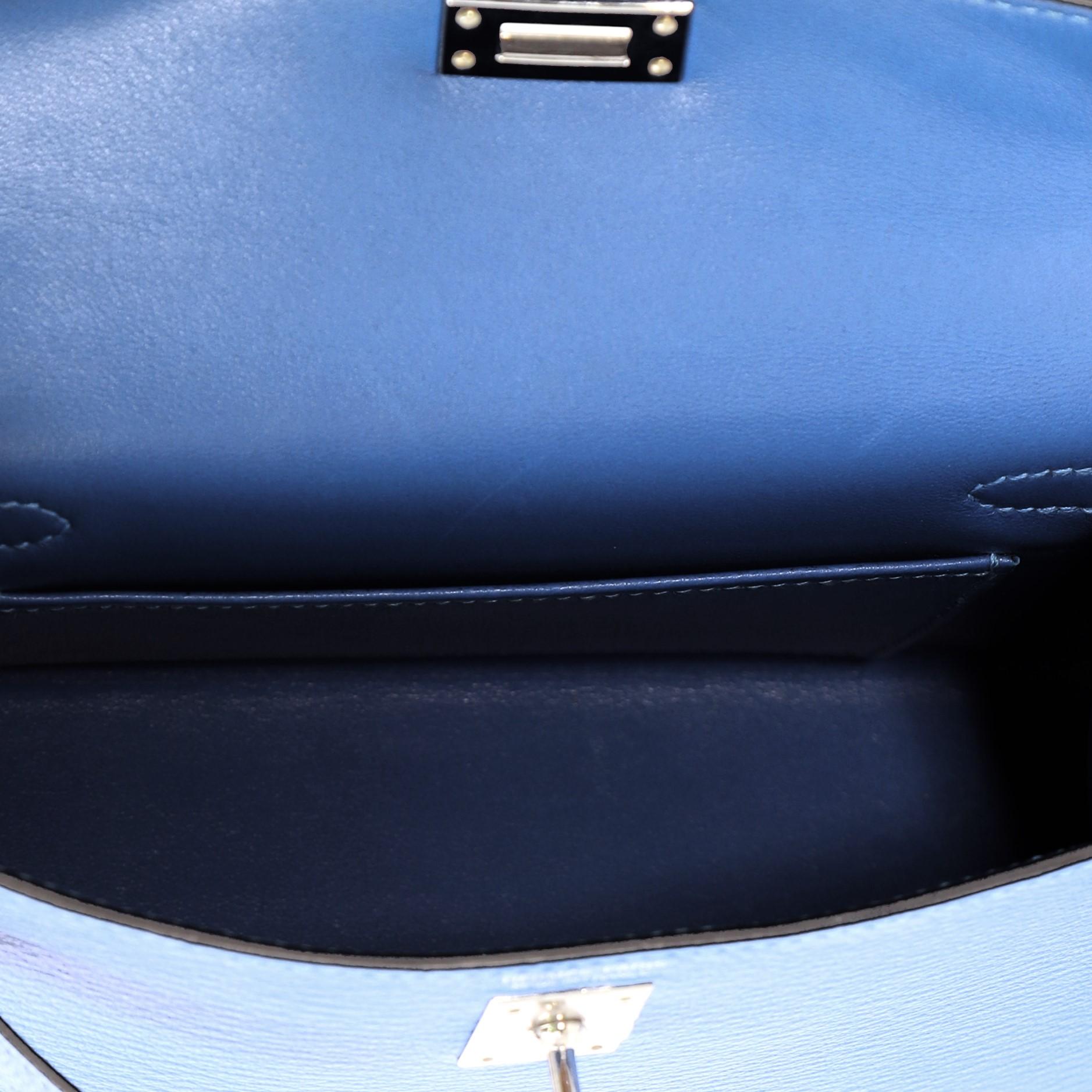 Blue  Hermes Kelly Mini II Handbag Bleu Hydra Chevre Mysore with Palladium Hardware 2