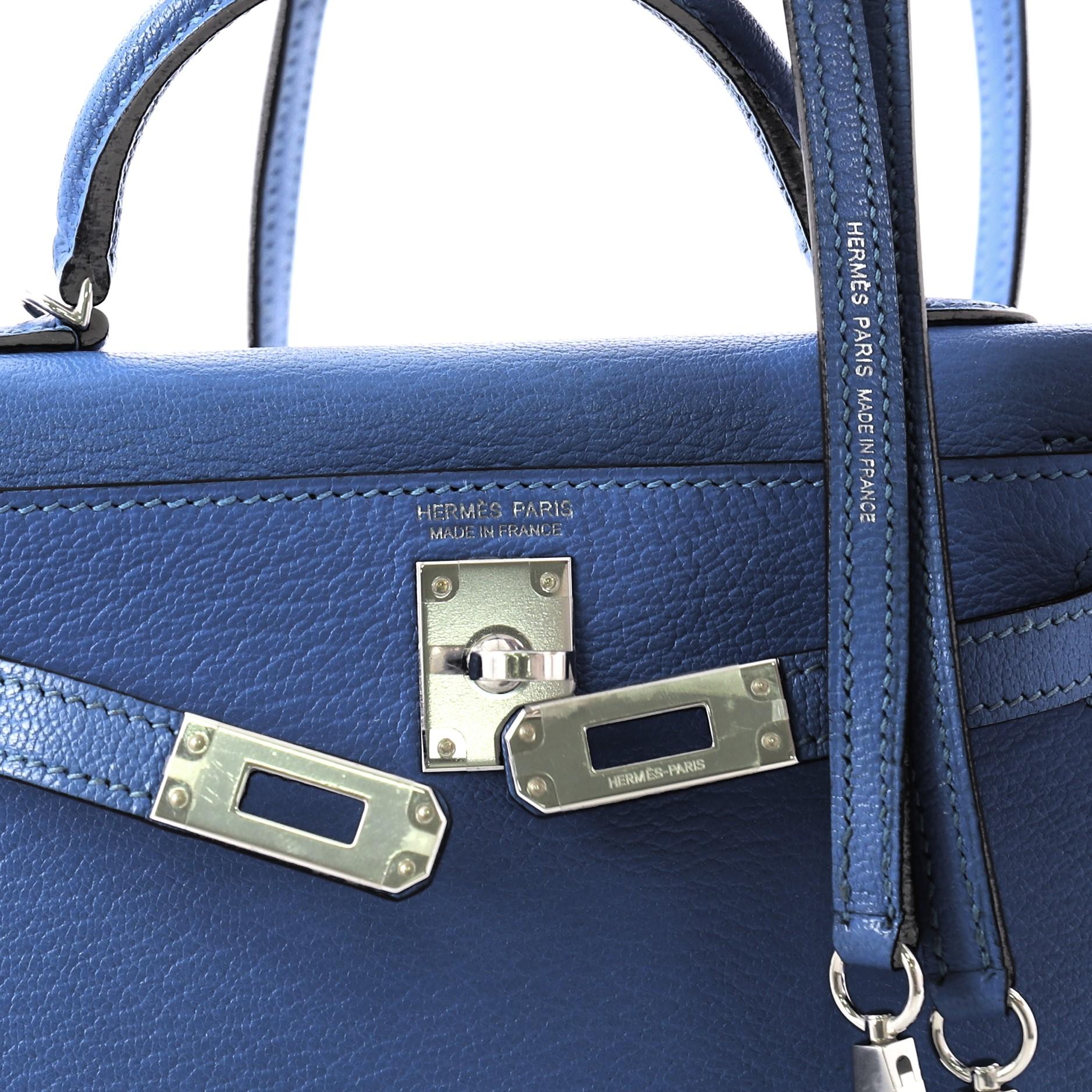  Hermes Kelly Mini II Handbag Bleu Hydra Chevre Mysore with Palladium Hardware 2 In Good Condition In NY, NY