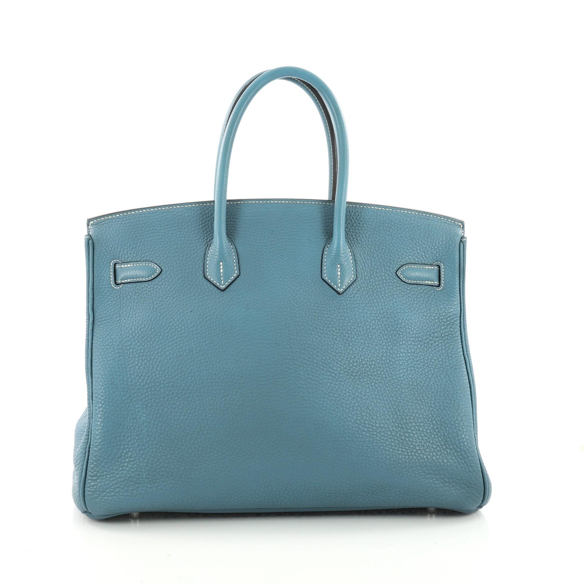 Women's or Men's Hermes Birkin Handbag Blue Jean Togo with Palladium Hardware 35