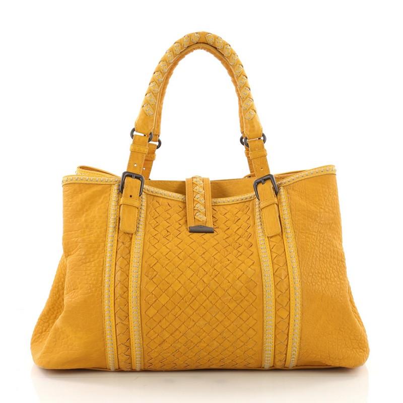 Bottega Veneta Roma Handbag Leather with Intrecciato Detail Medium In Good Condition In NY, NY