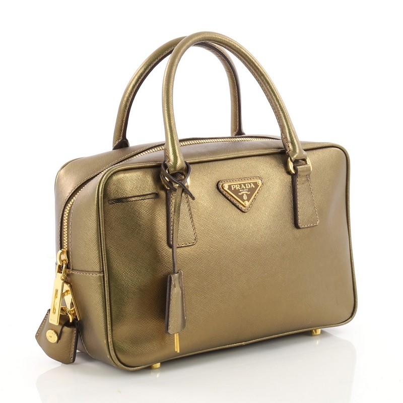 Brown Prada Bauletto Handbag Saffiano Leather Small