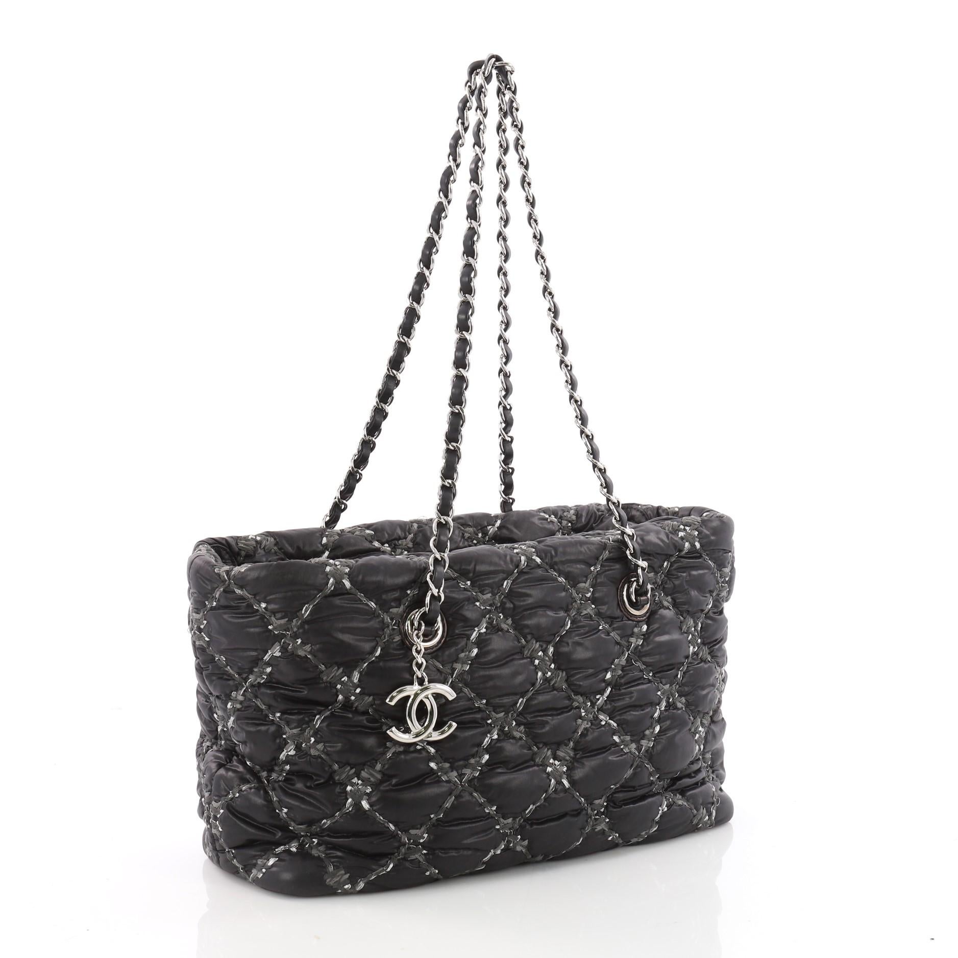 Black Chanel Tweed on Stitch Zip Tote Quilted Nylon Small