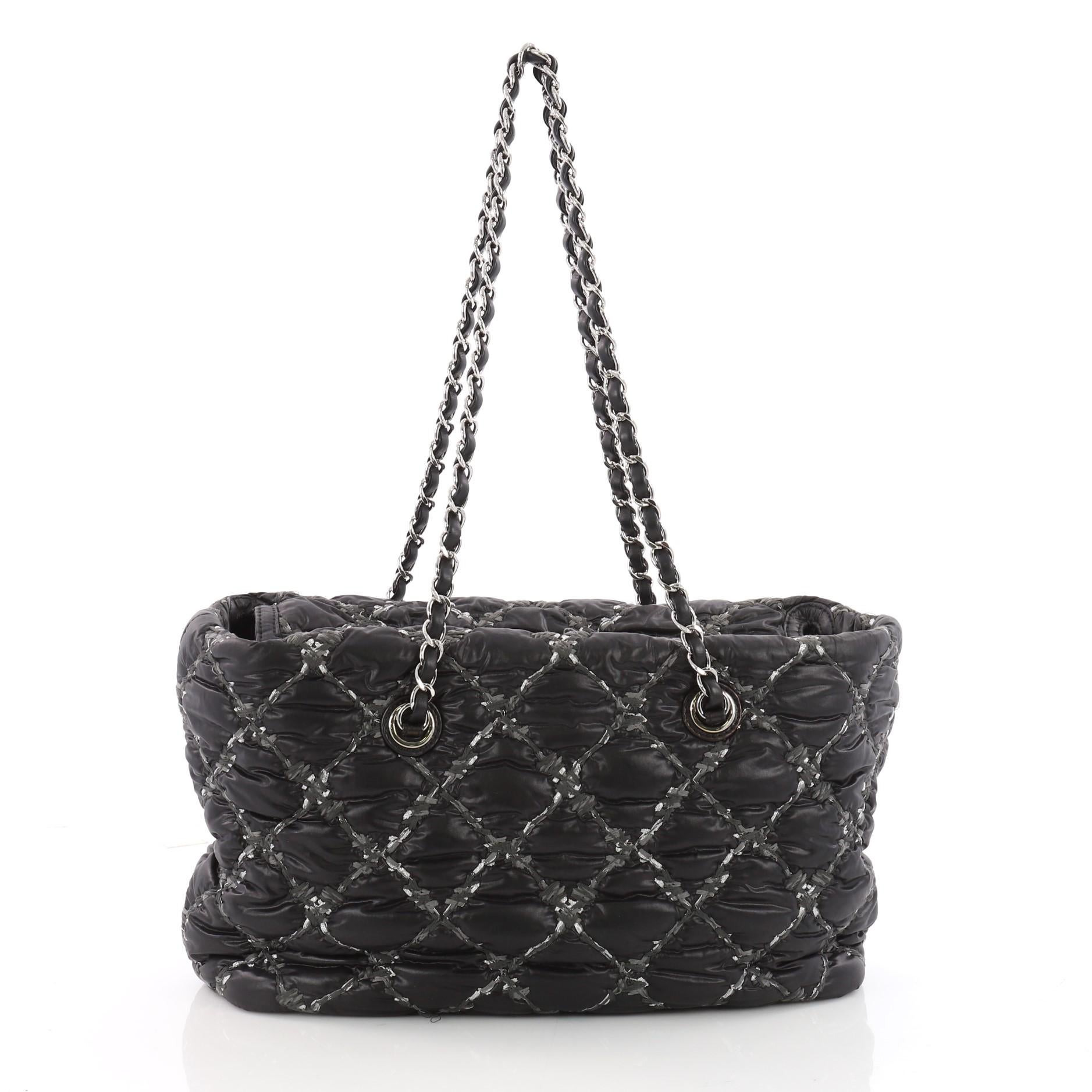 Chanel Tweed on Stitch Zip Tote Quilted Nylon Small In Good Condition In NY, NY