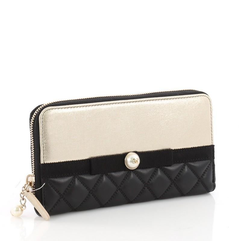 Beige Chanel Pearl Zip Wallet Lambskin Long