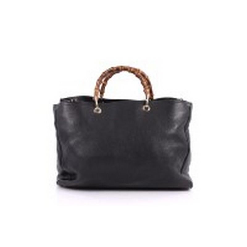 Black Gucci Bamboo Shopper Large Leather Tote 