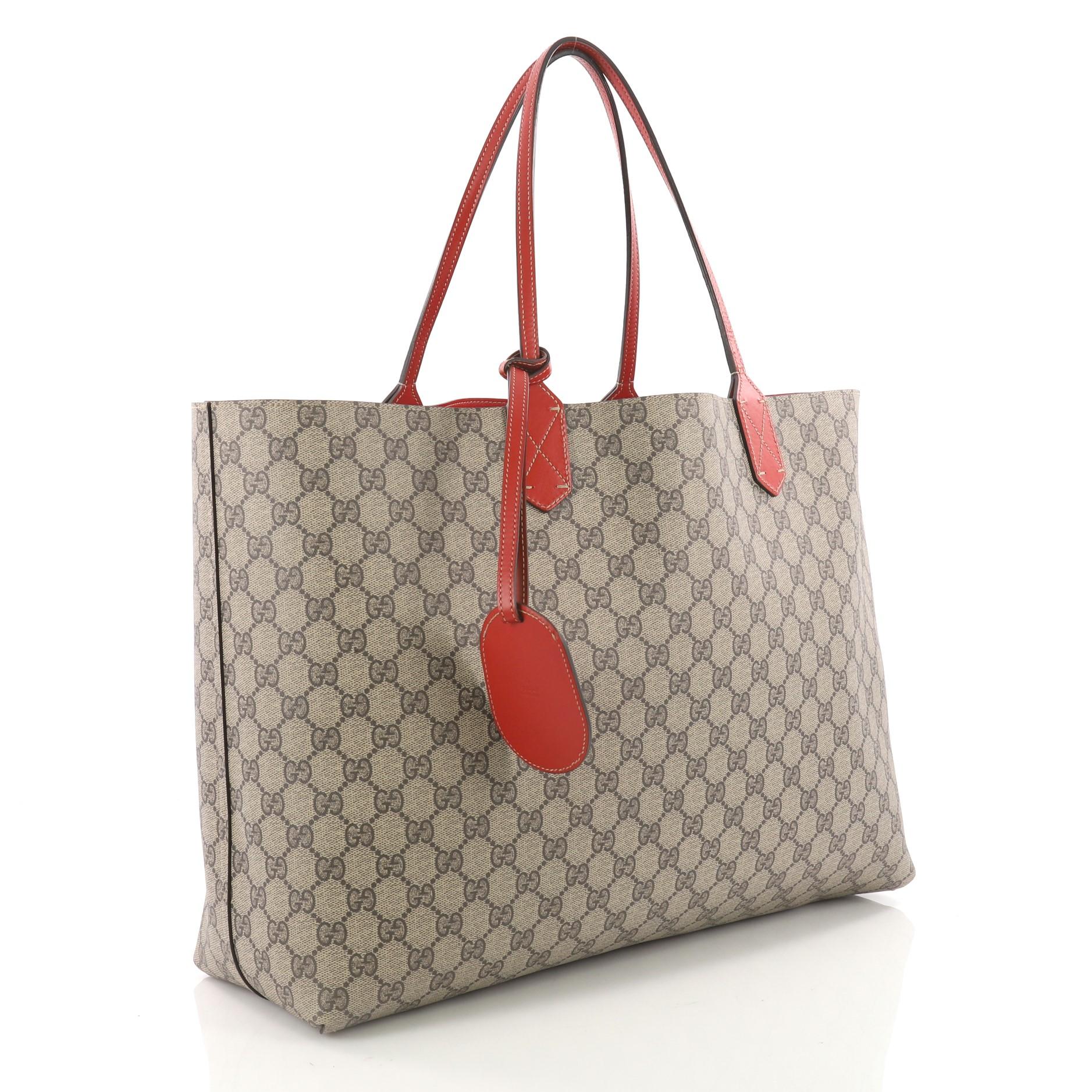 Brown Gucci Reversible Tote GG Print Leather Medium