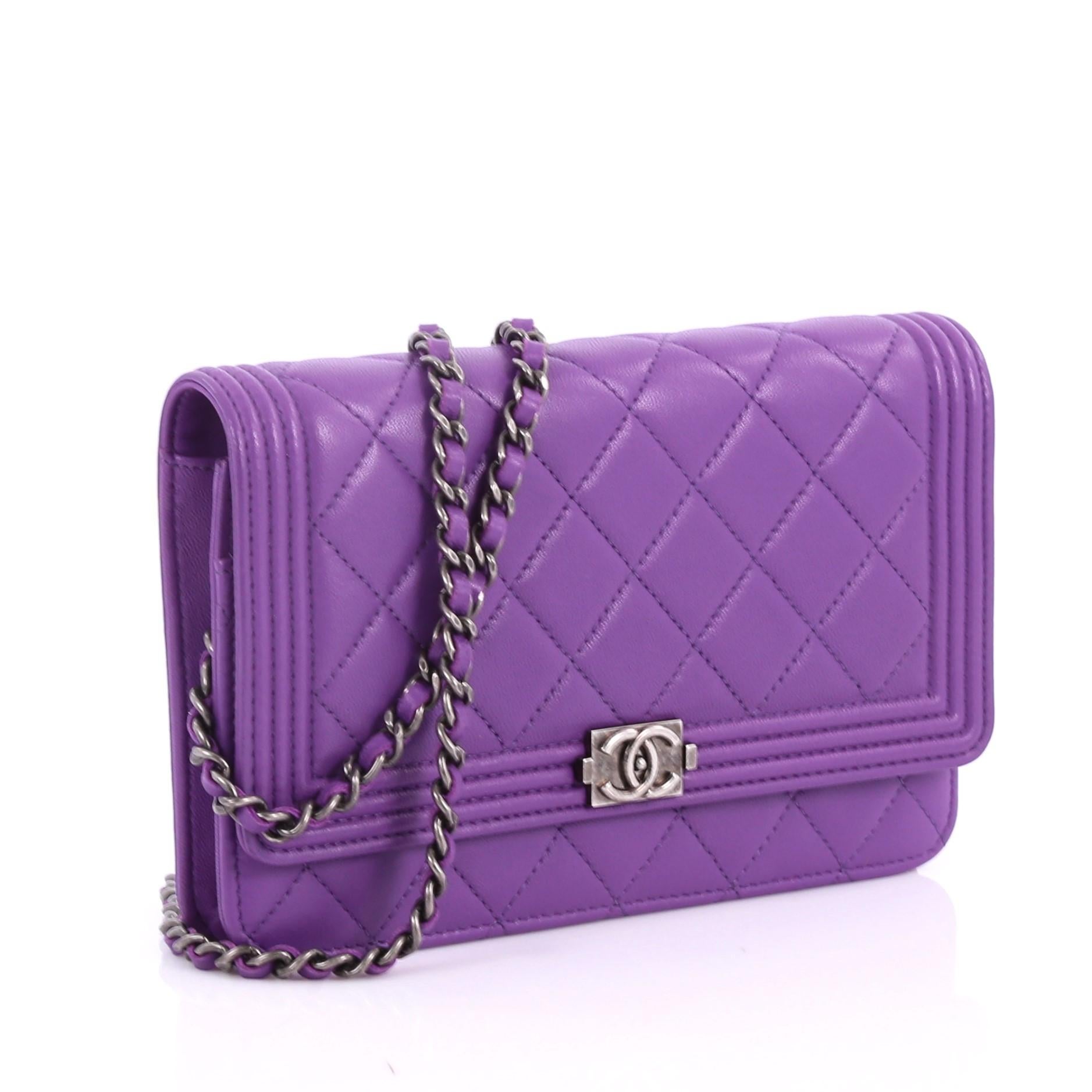 Purple Chanel Boy Wallet on Chain Quilted Lambskin