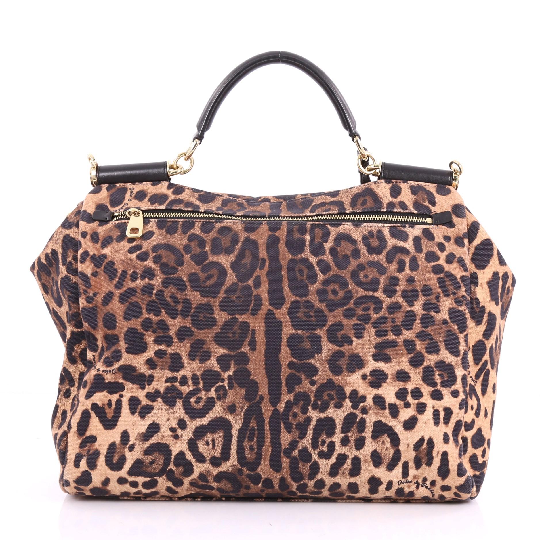Dolce & Gabbana Soft Miss Sicily Handbag Leopard Print Canvas Large In Good Condition In NY, NY