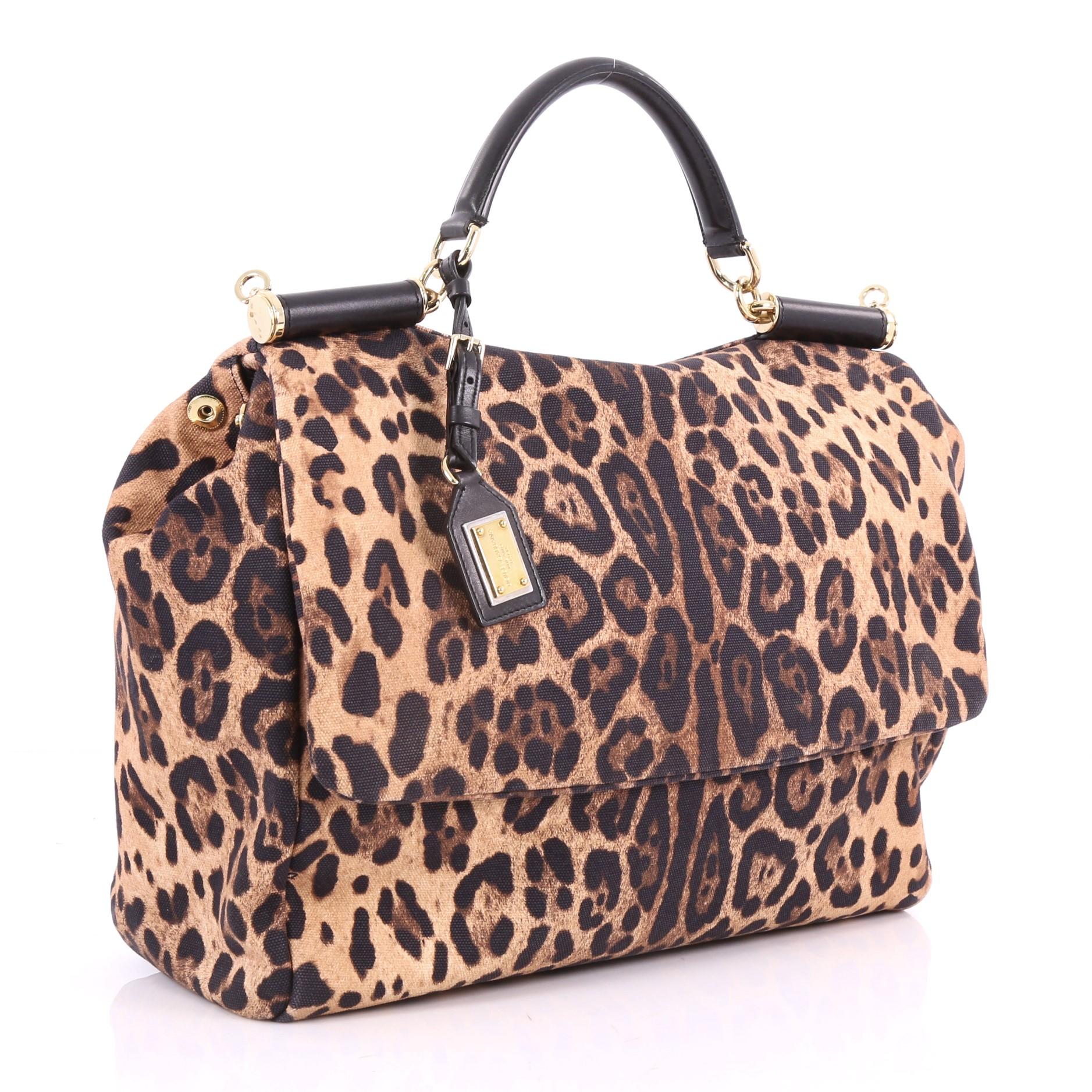 Black Dolce & Gabbana Soft Miss Sicily Handbag Leopard Print Canvas Large