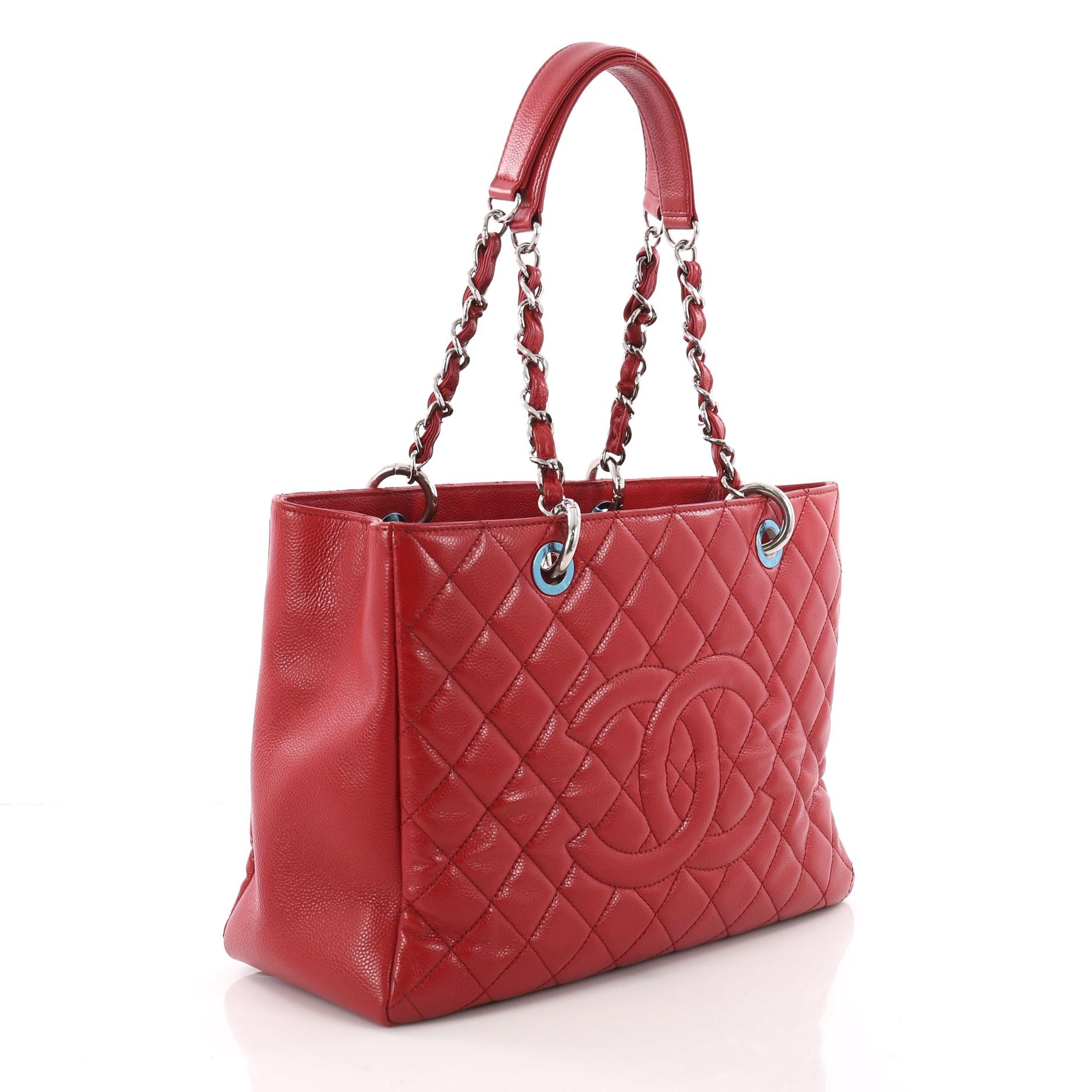 Red Chanel Grand Shopping Tote Quilted Caviar 