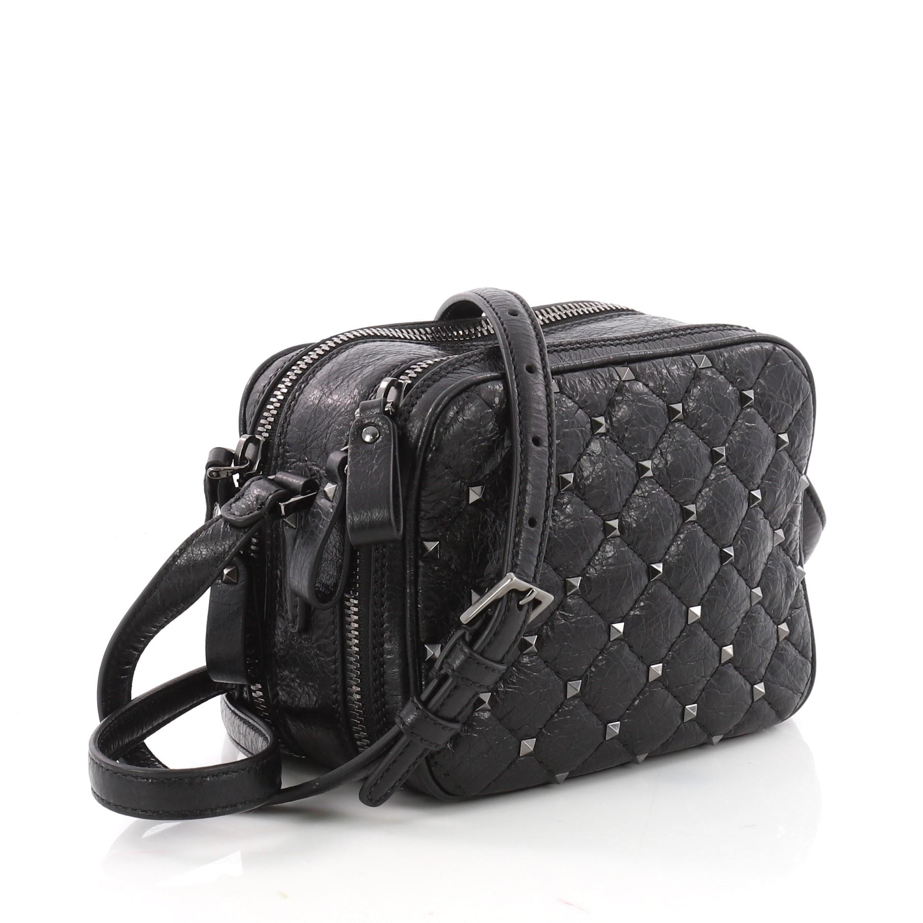 Black Valentino Rockstud Spike Camera Bag Quilted Leather Mini