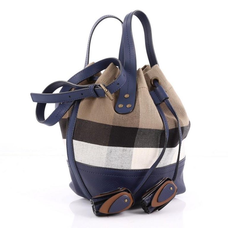 Burberry Heston Bucket Bag House Check Canvas with Leather Small at 1stdibs