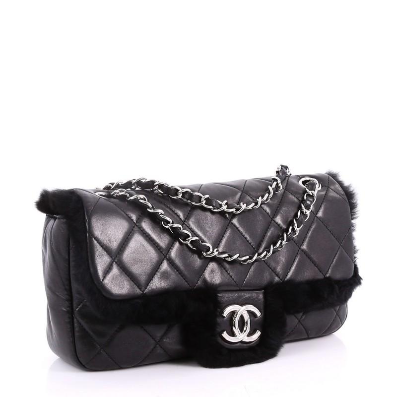 Black Chanel CC Chain Flap Bag Quilted Lambskin with Rabbit Fur Medium