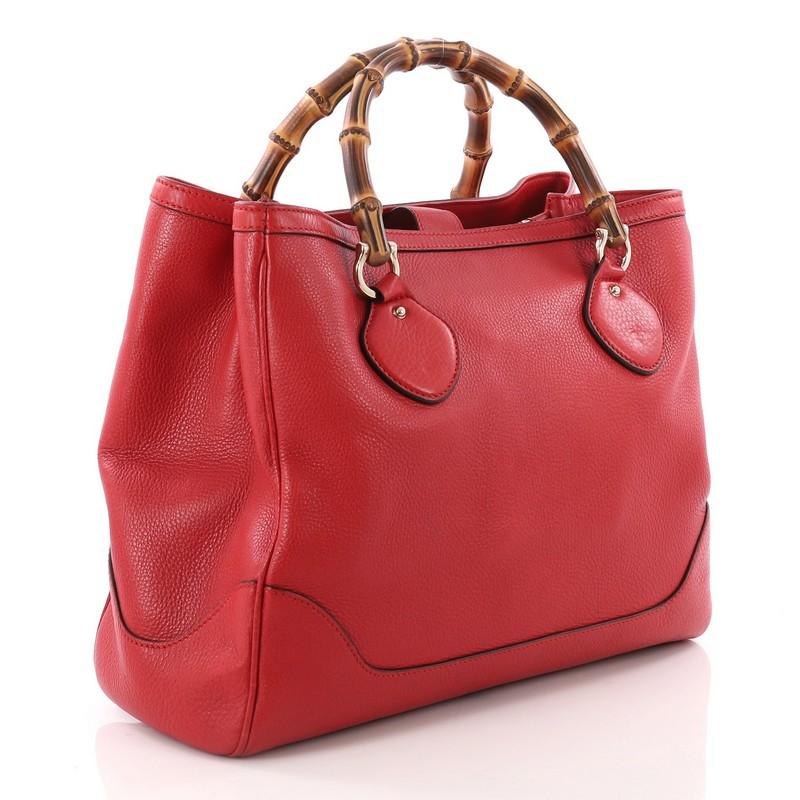Red Gucci Diana Bamboo Top Handle Tote Leather Medium