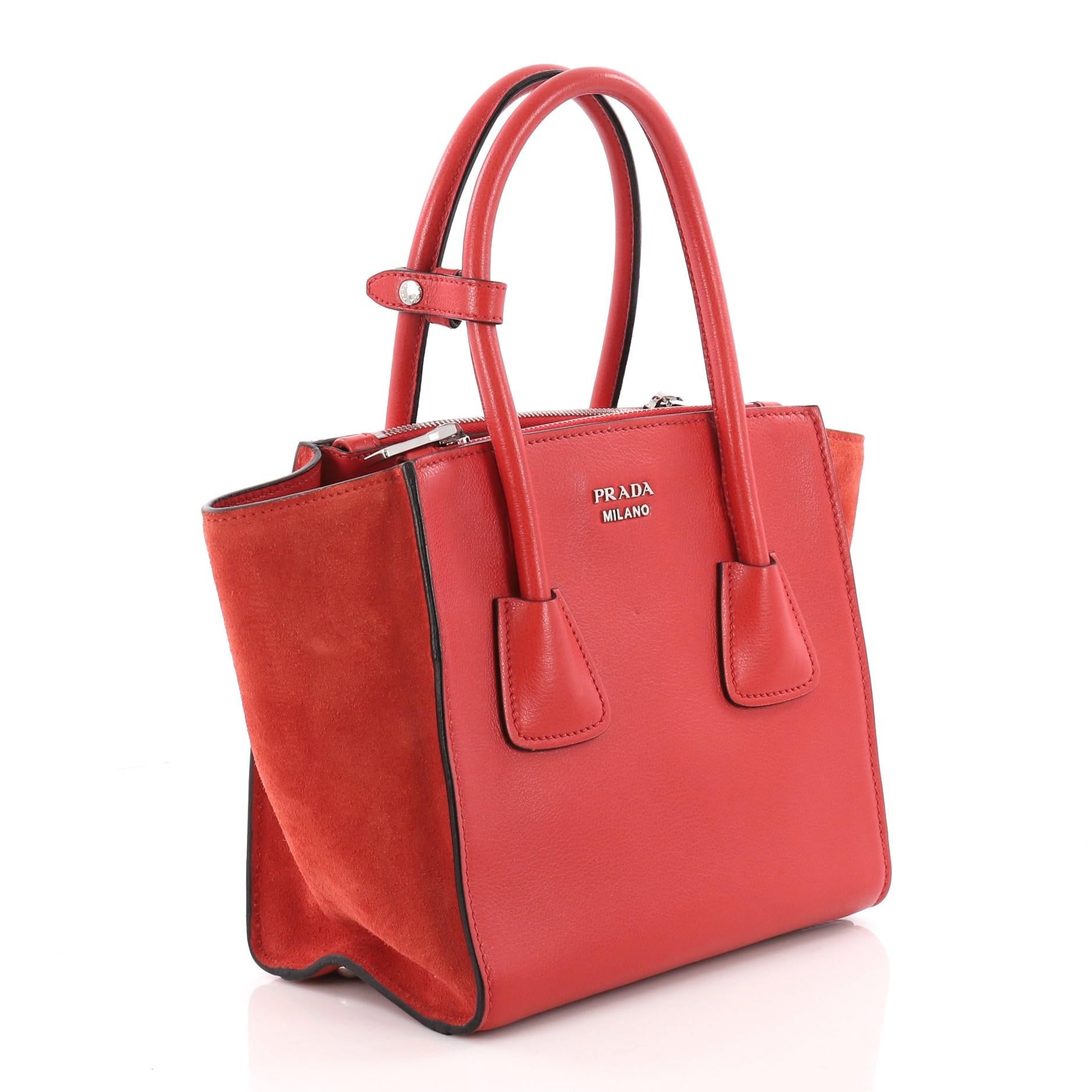 Red Prada Twin Pocket Tote Glace Calf and Suede Mini