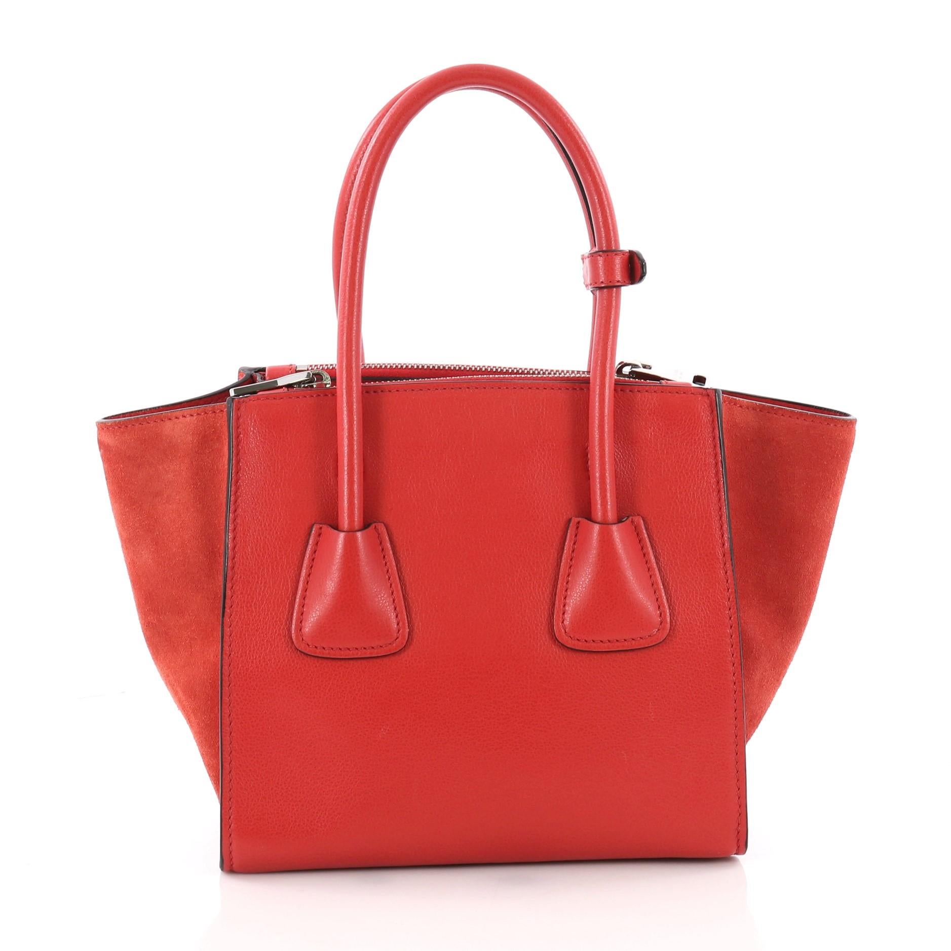 Prada Twin Pocket Tote Glace Calf and Suede Mini In Excellent Condition In NY, NY