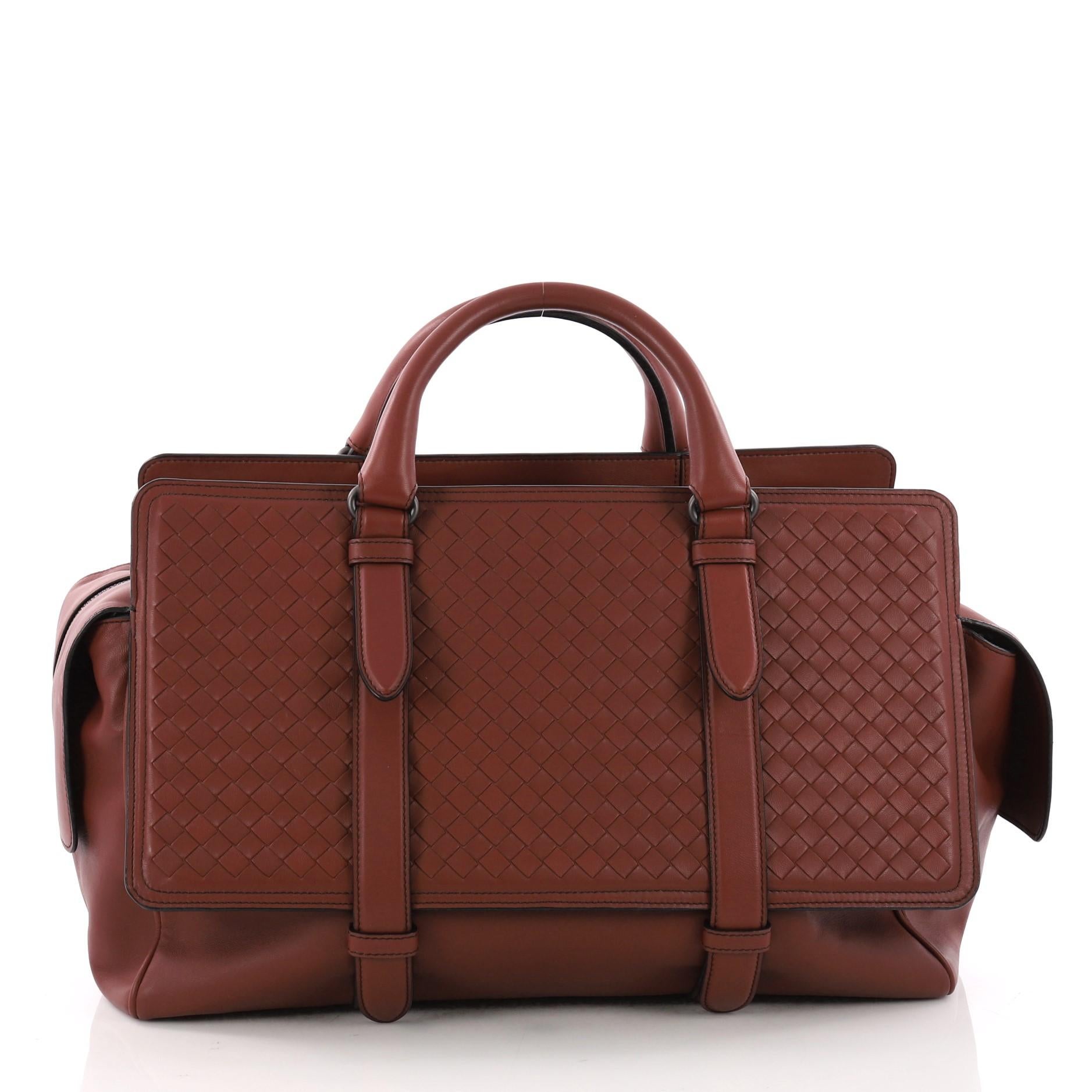 Brown Bottega Veneta Monaco Handbag Nappa Leather With Intrecciato Detail Large