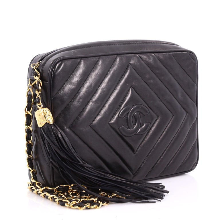 Chanel Vintage Chevron Camera Bag Quilted Leather Small at 1stDibs