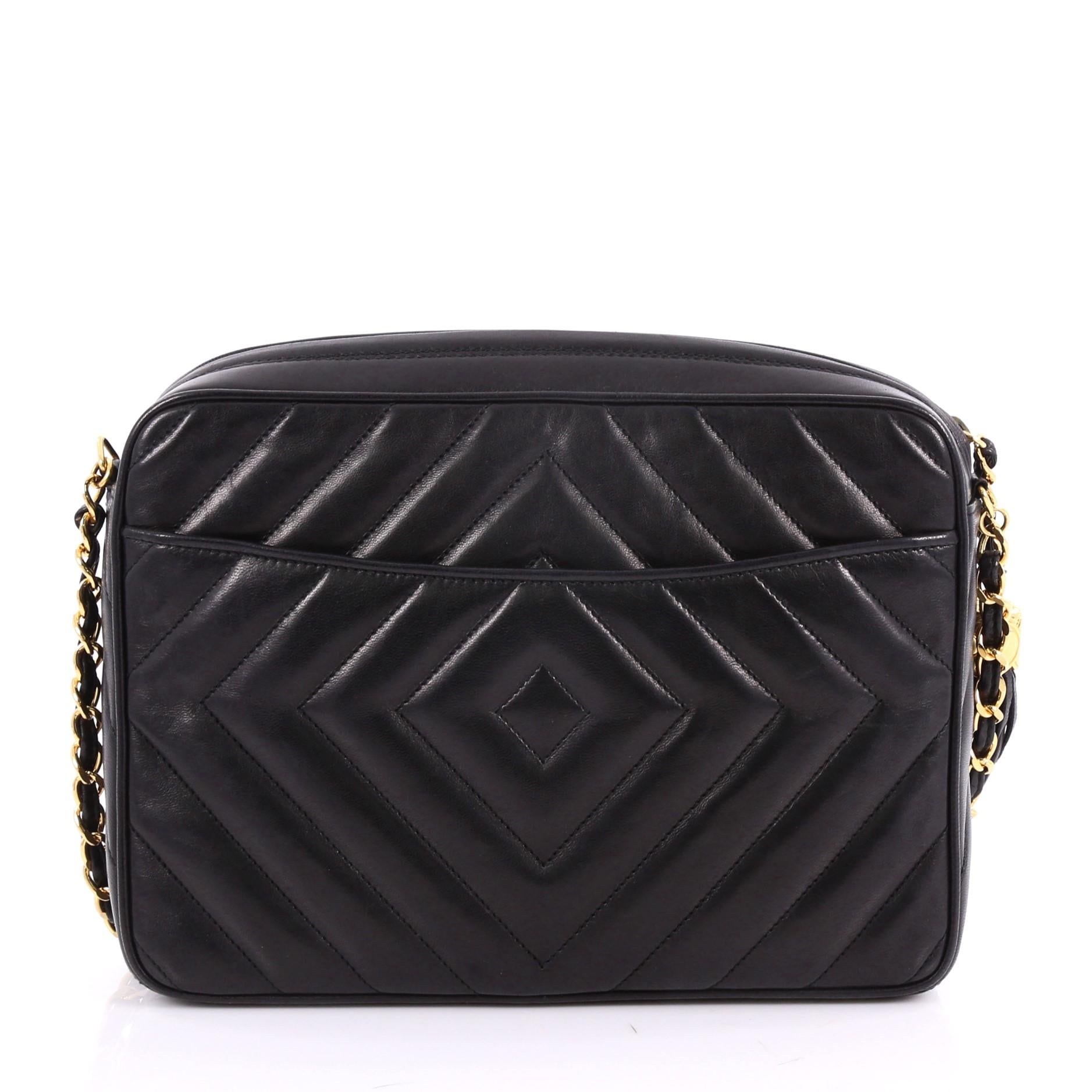 Chanel Vintage Chevron Camera Bag Quilted Leather Small In Excellent Condition In NY, NY