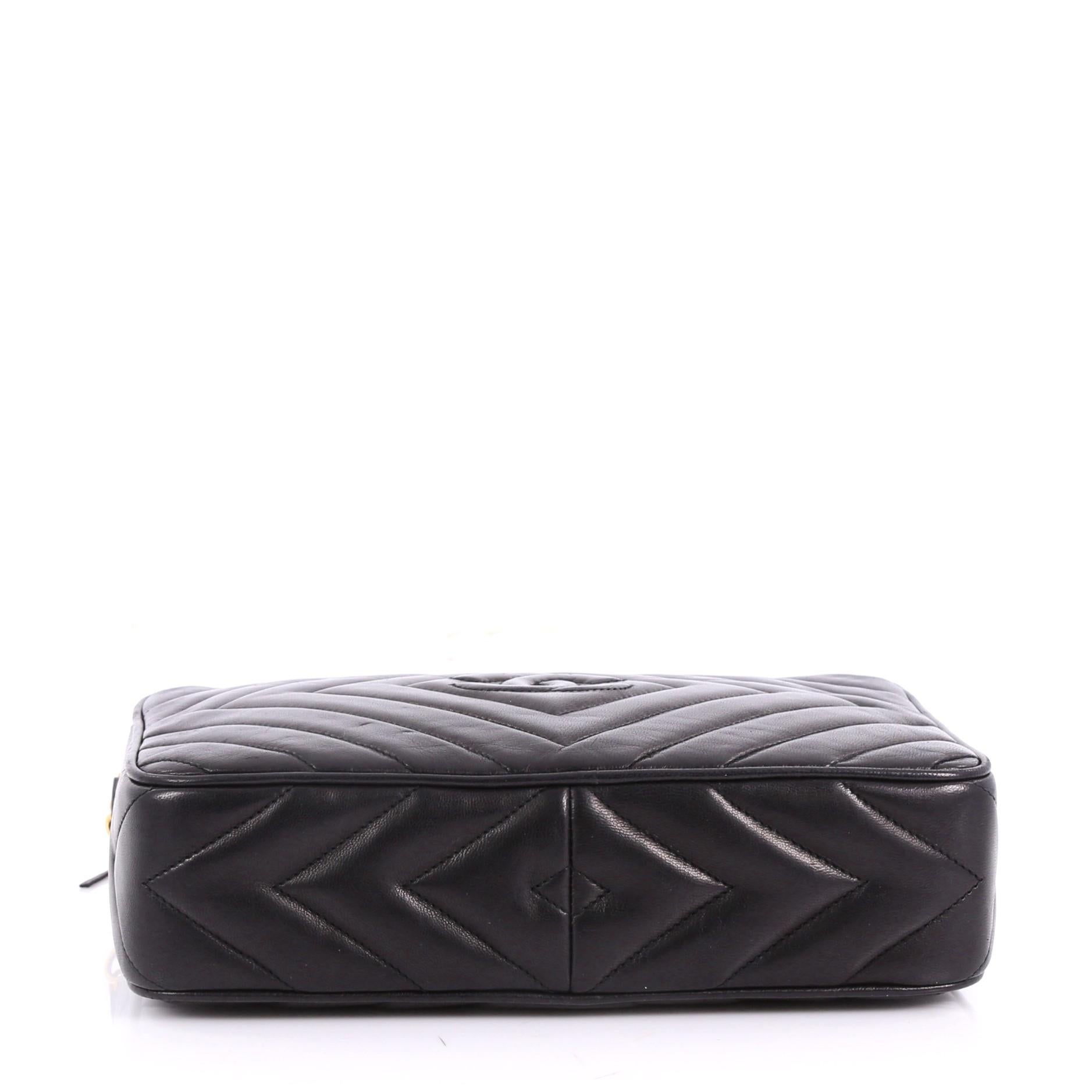 Women's Chanel Vintage Chevron Camera Bag Quilted Leather Small