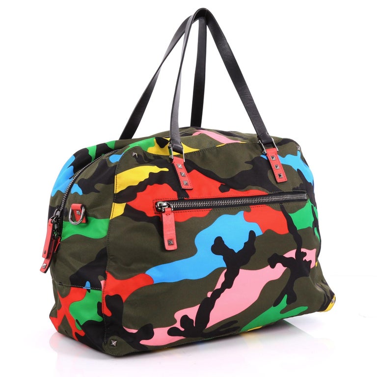 Valentino Rockstud Holdall Duffle Bag Camo Nylon Large at 1stDibs