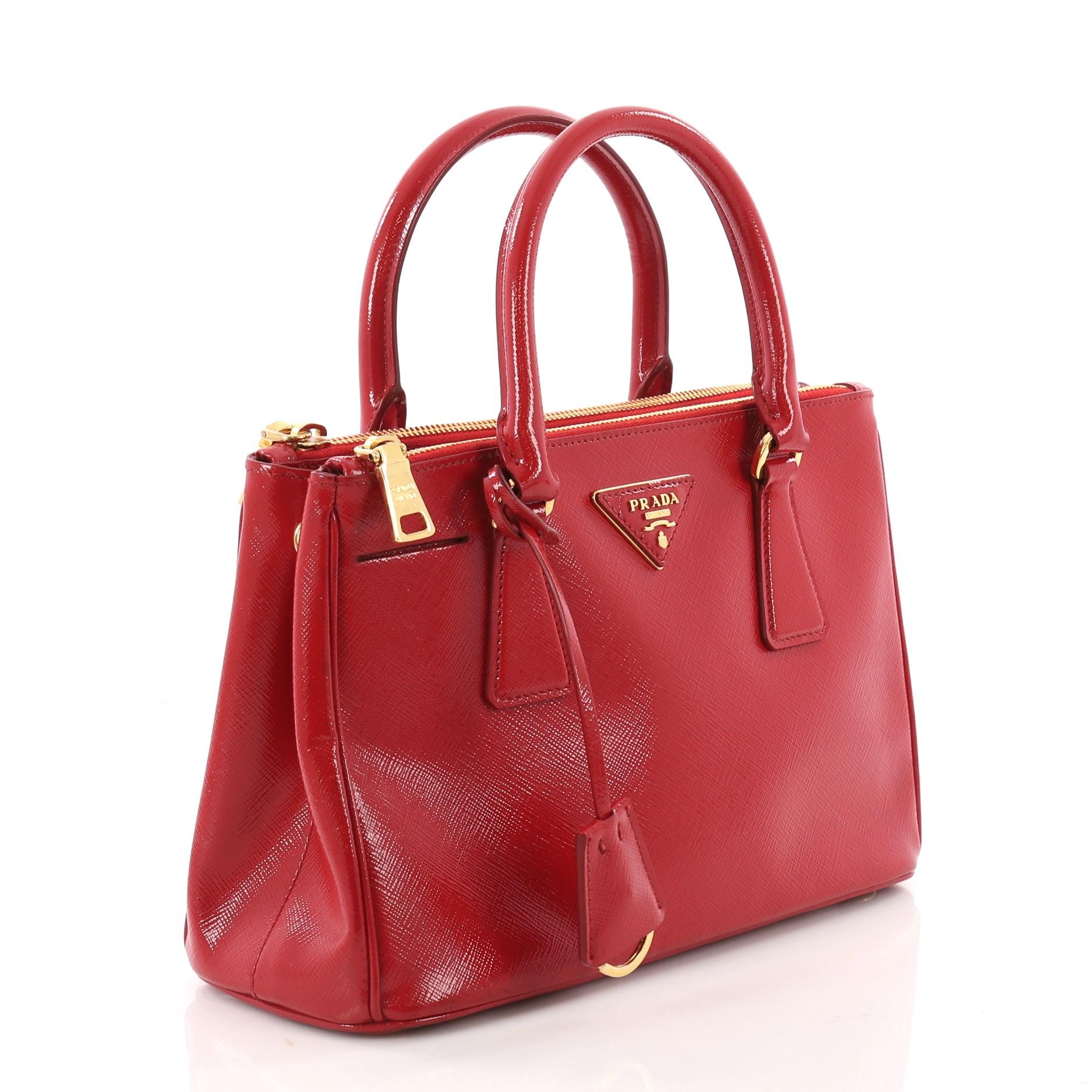 Red Prada Double Zip Lux Tote Vernice Saffiano Leather Mini