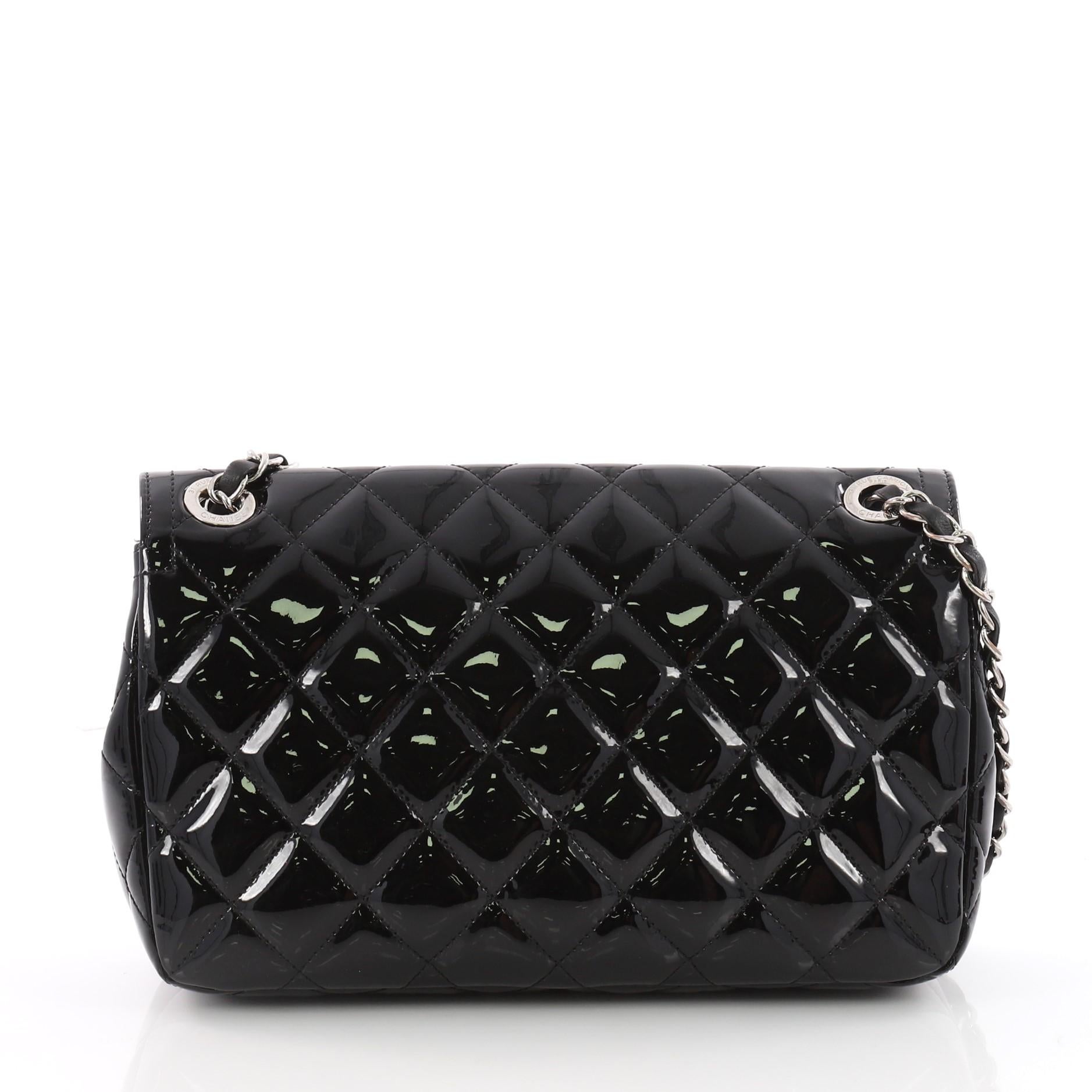 Black Chanel Coco Shine Flap Bag Quilted Patent Medium