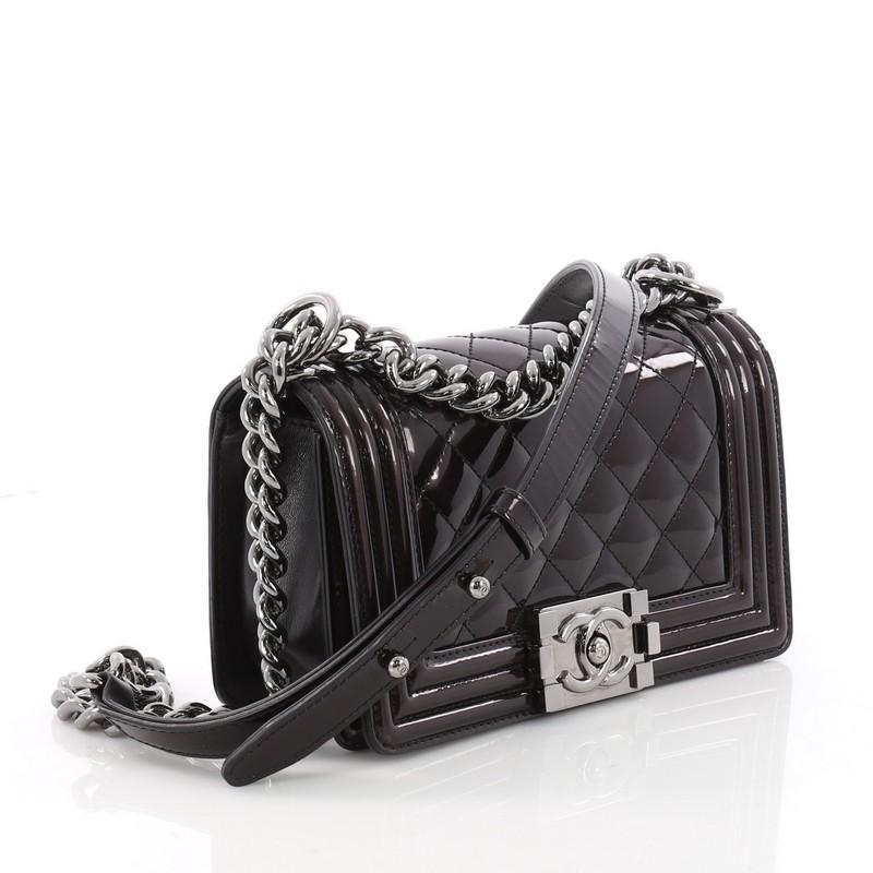 Black Chanel Boy Flap Bag Quilted Patent Small 
