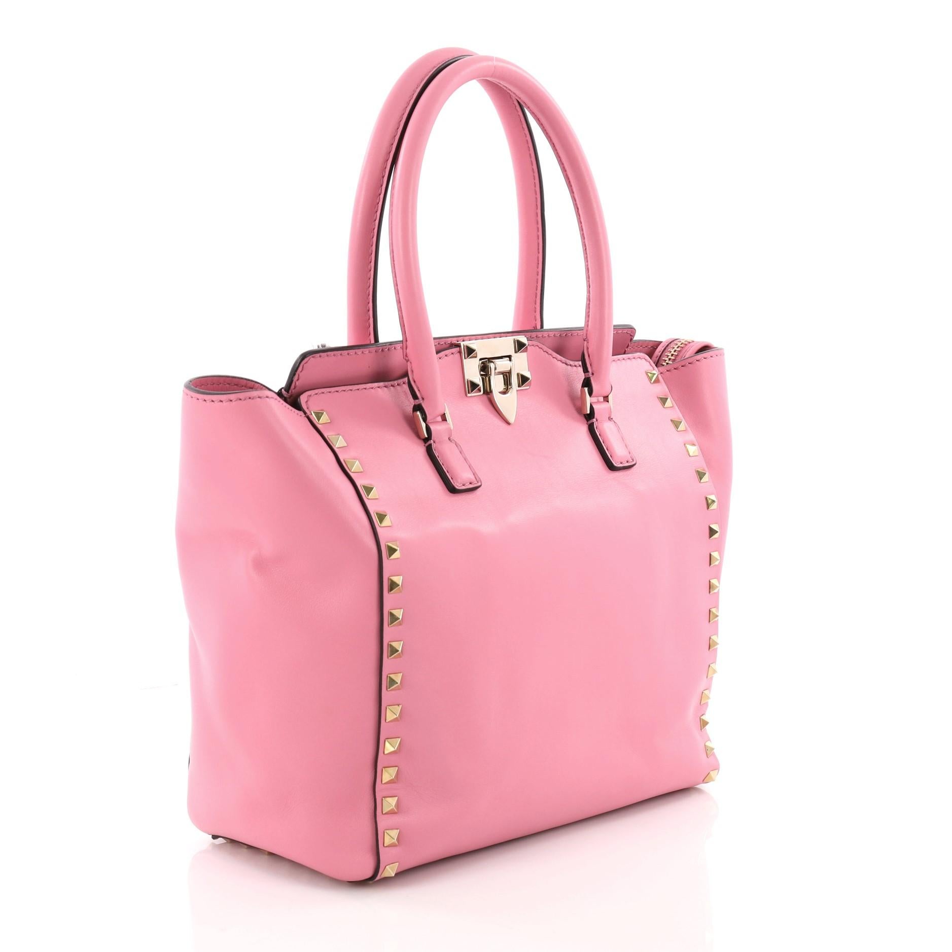 Pink Valentino Rockstud Tote Rigid Leather Medium
