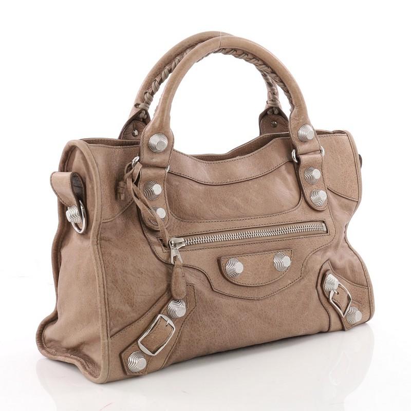 Brown Balenciaga City Giant Studs Handbag Leather Medium