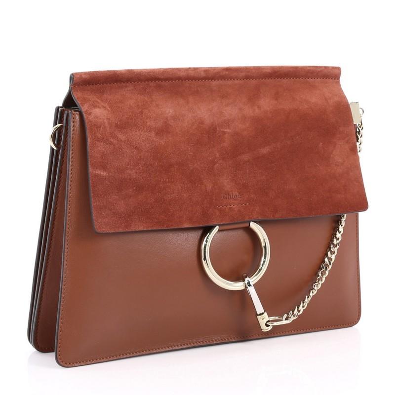 Brown Chloe Faye Shoulder Bag Leather and Suede Medium