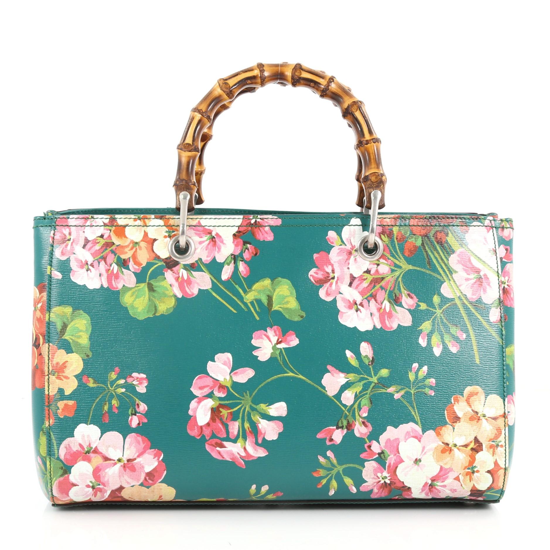 Gucci Bamboo Shopper Tote Blooms Print Leather Medium In Good Condition In NY, NY