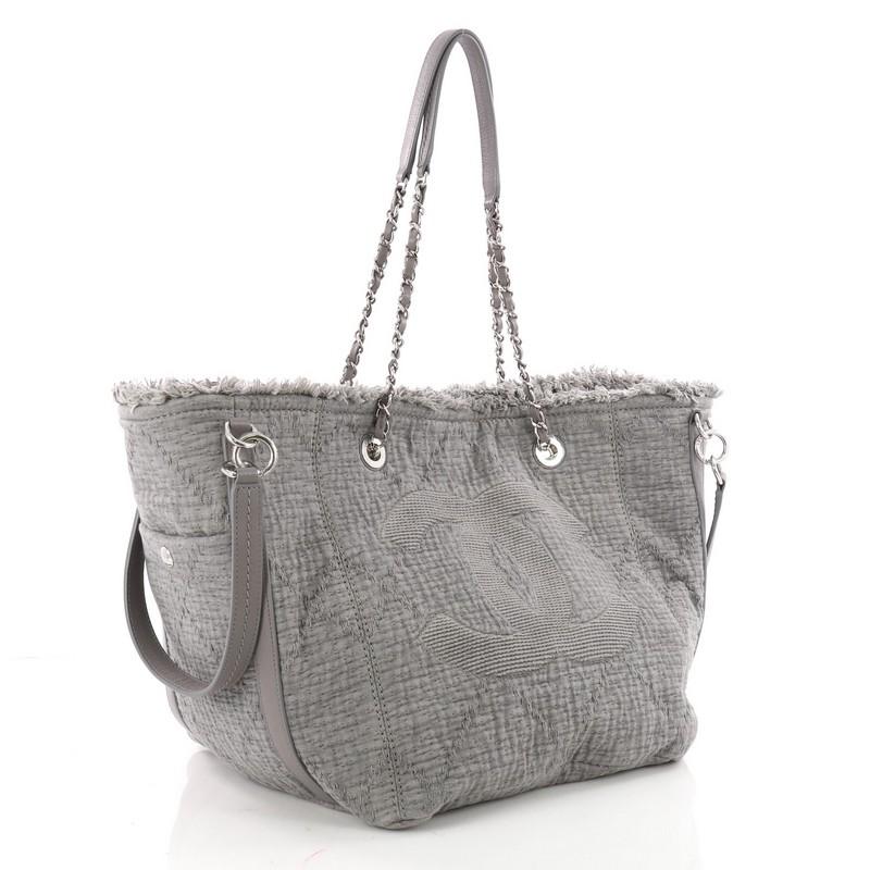 Gray Chanel CC Open Tote Fringe Quilted Canvas Medium