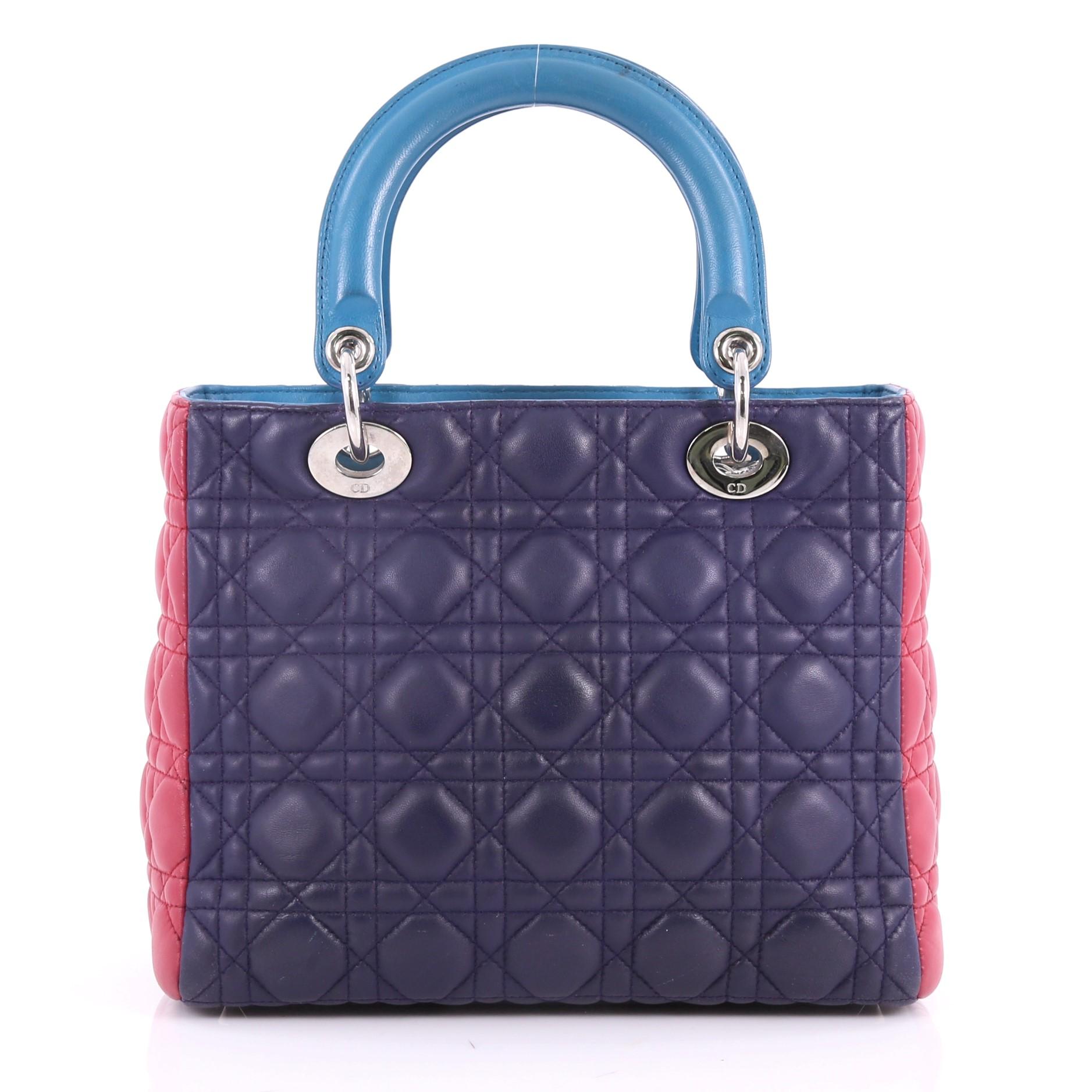 Purple Christian Dior Tricolor Lady Dior Handbag Cannage Quilt Leather Medium