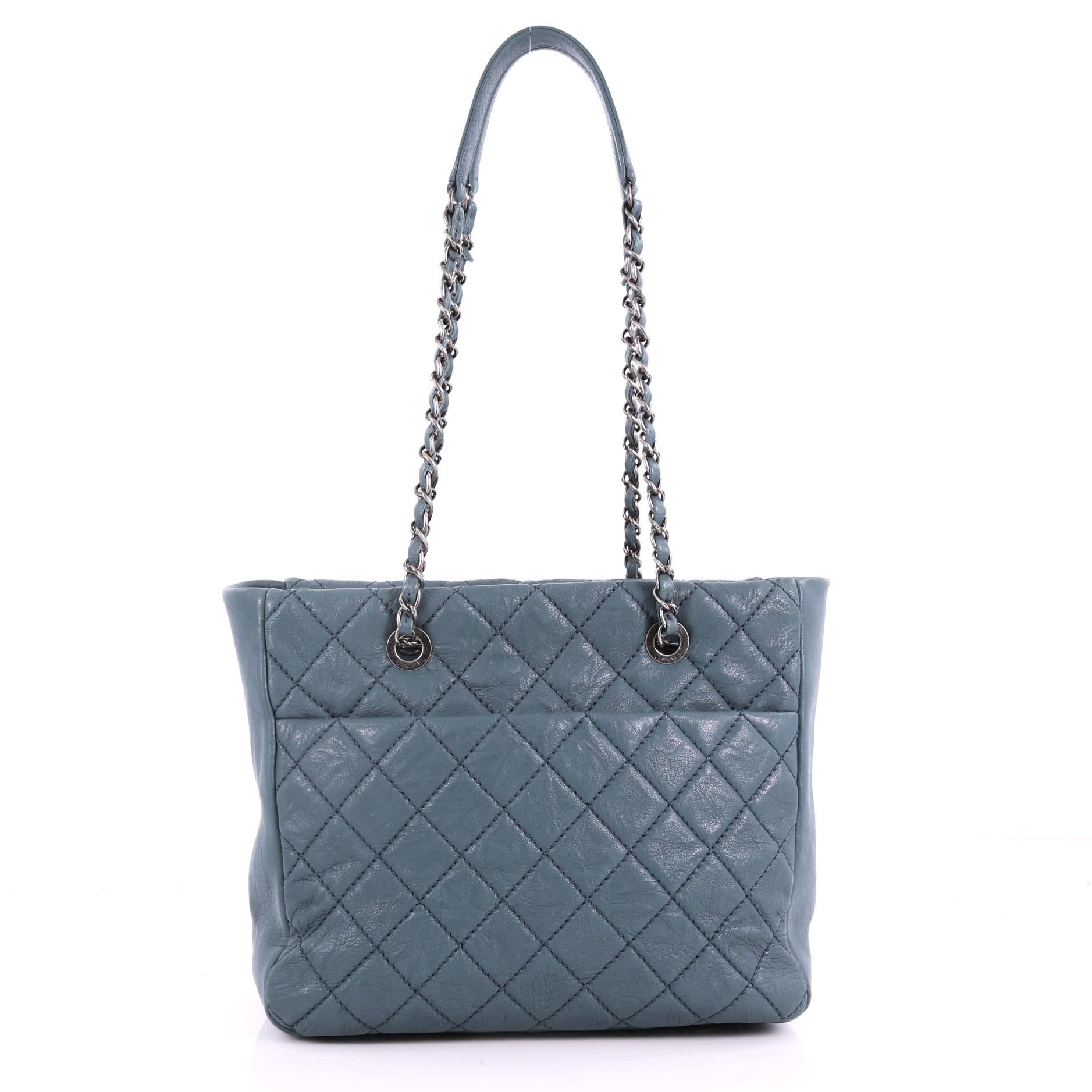 Chanel Front Flap Shopping Tote Quilted Washed Lambskin Large In Good Condition In NY, NY