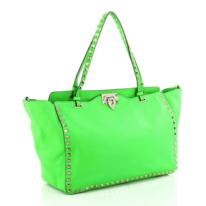 Green Valentino Rockstud Tote Soft Leather Medium