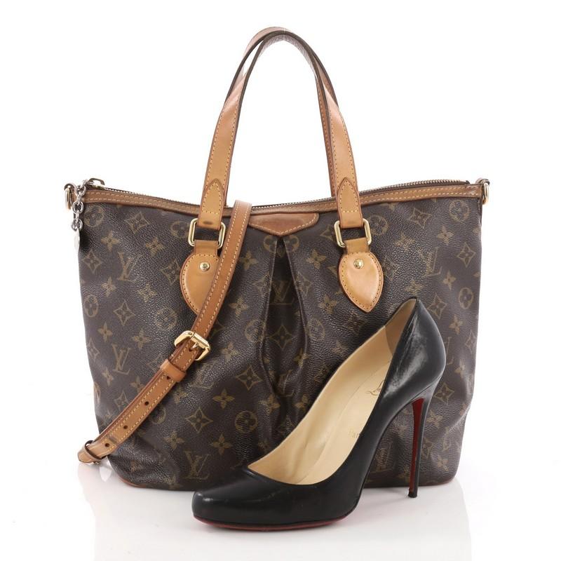 This authentic Louis Vuitton Palermo Handbag Monogram Canvas PM is a must-have for the sophisticated on-the-go woman. Crafted with Louis Vuitton's classic brown monogram coated canvas with vachetta leather trims, this beautiful bag features