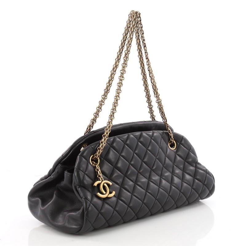 Black Chanel Just Mademoiselle Handbag Quilted Lambskin Medium 