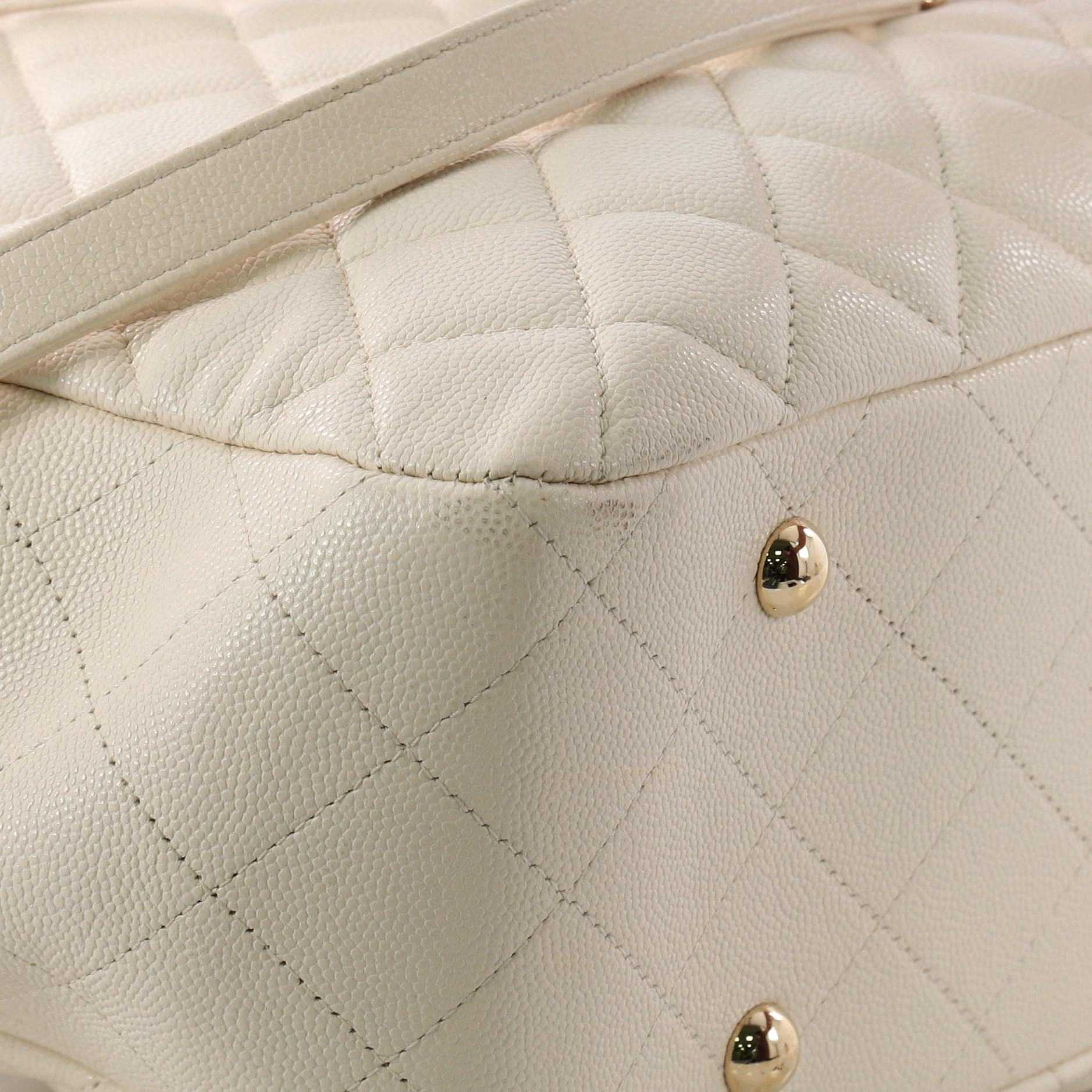 White Chanel Classic CC Shopping Tote Quilted Caviar Large