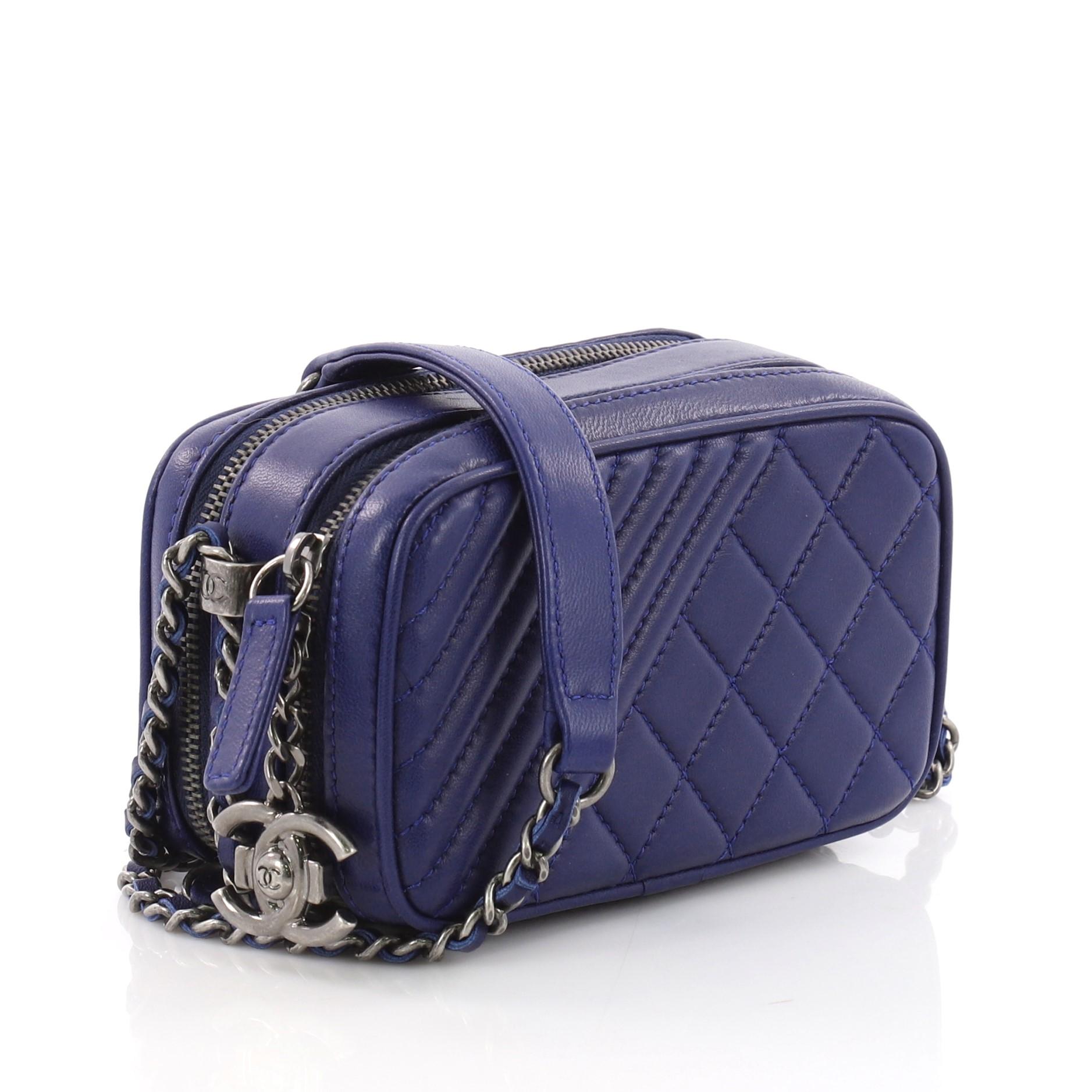 Purple Chanel Coco Boy Camera Bag Quilted Leather Mini