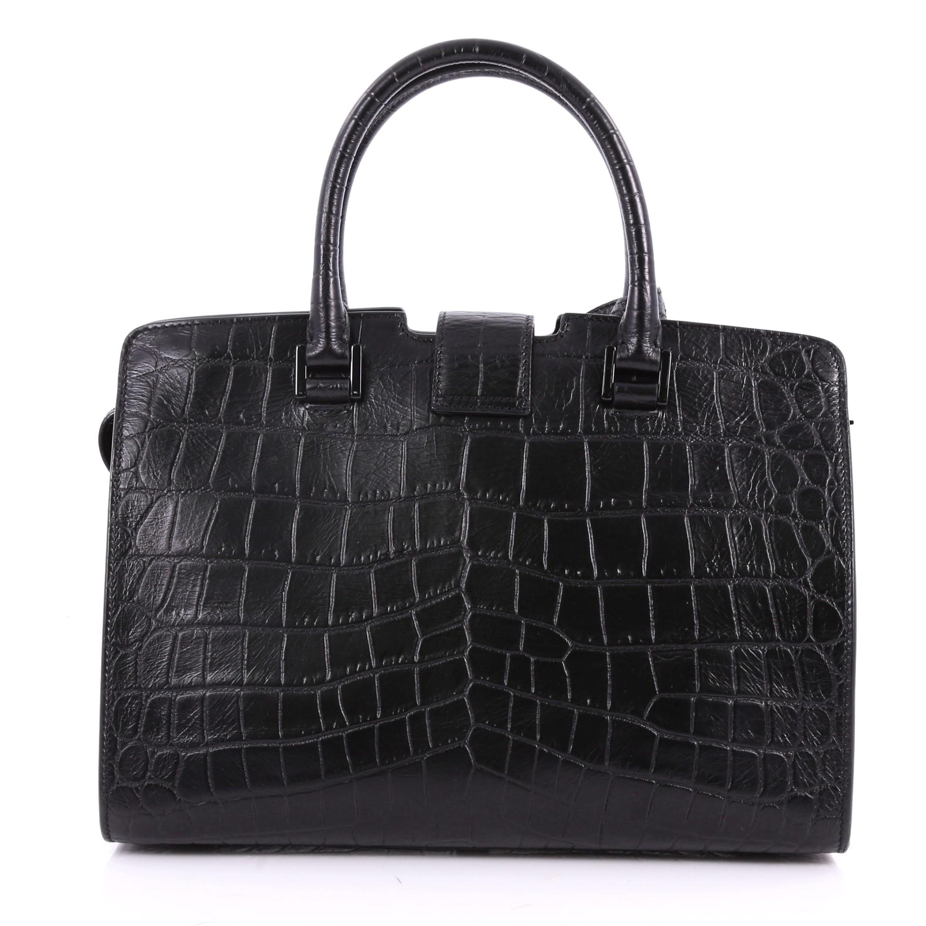 Saint Laurent Monogram Cabas Crocodile Embossed Leather Small  In Good Condition In NY, NY
