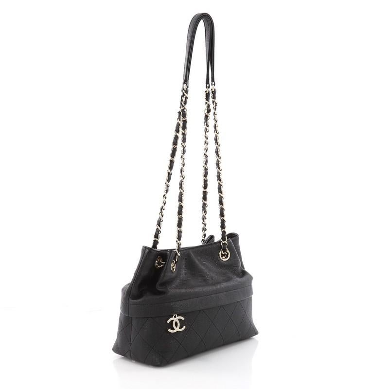 Black Chanel Zip & Carry Shopping Tote Quilted Caviar Small