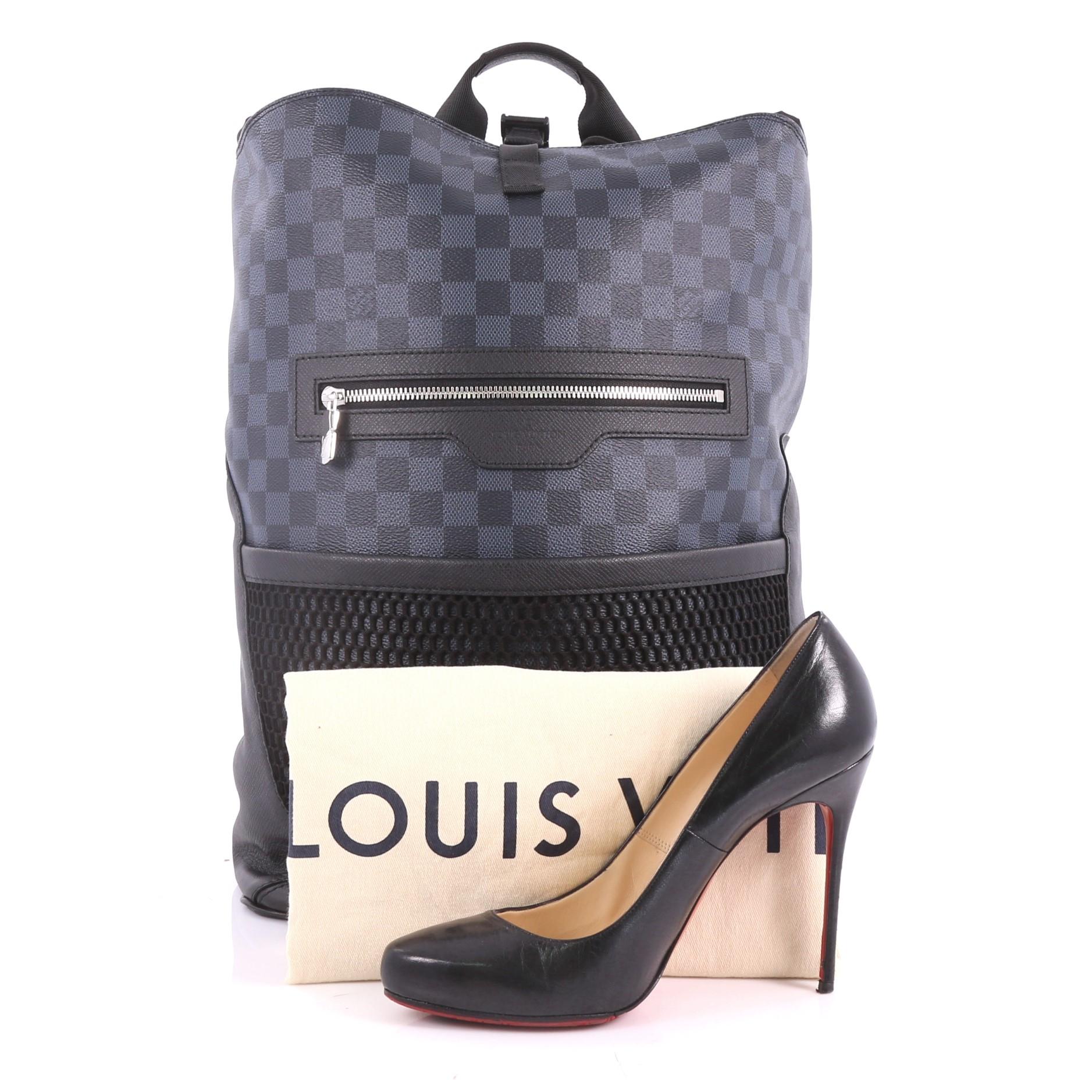 This authentic Louis Vuitton Matchpoint Backpack Damier Cobalt is a stylish and practical bag perfect for on-the-go moments. Crafted in damier cobalt coated canvas, this backpack features adjustable shoulder straps, exterior front zip pocket, mesh
