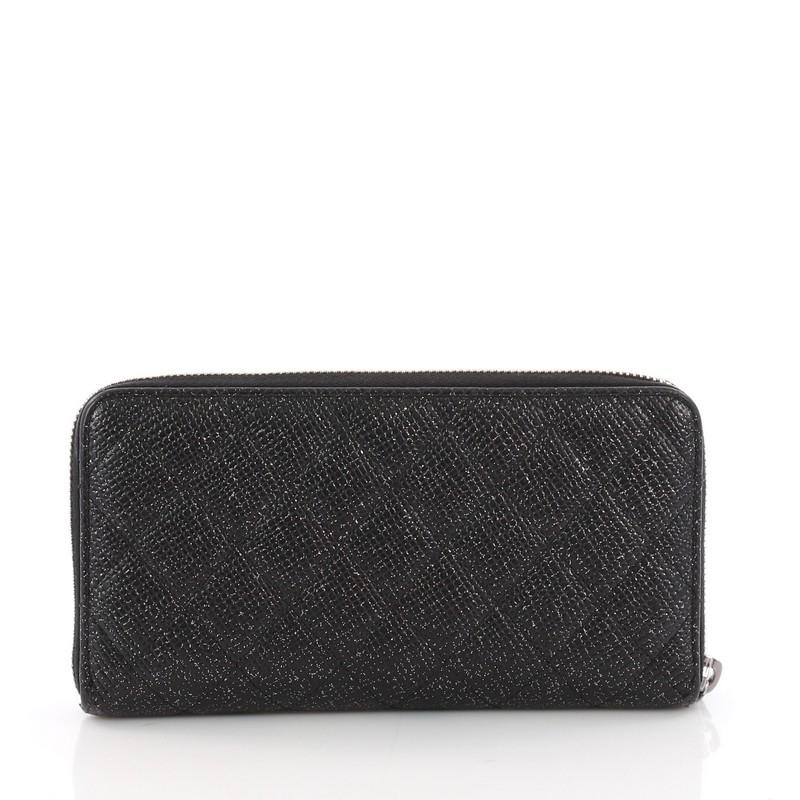 Chanel Zip Around Wallet Quilted Glittered Calfskin Long In Good Condition In NY, NY