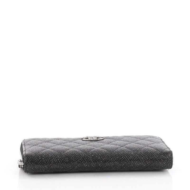Women's or Men's Chanel Zip Around Wallet Quilted Glittered Calfskin Long
