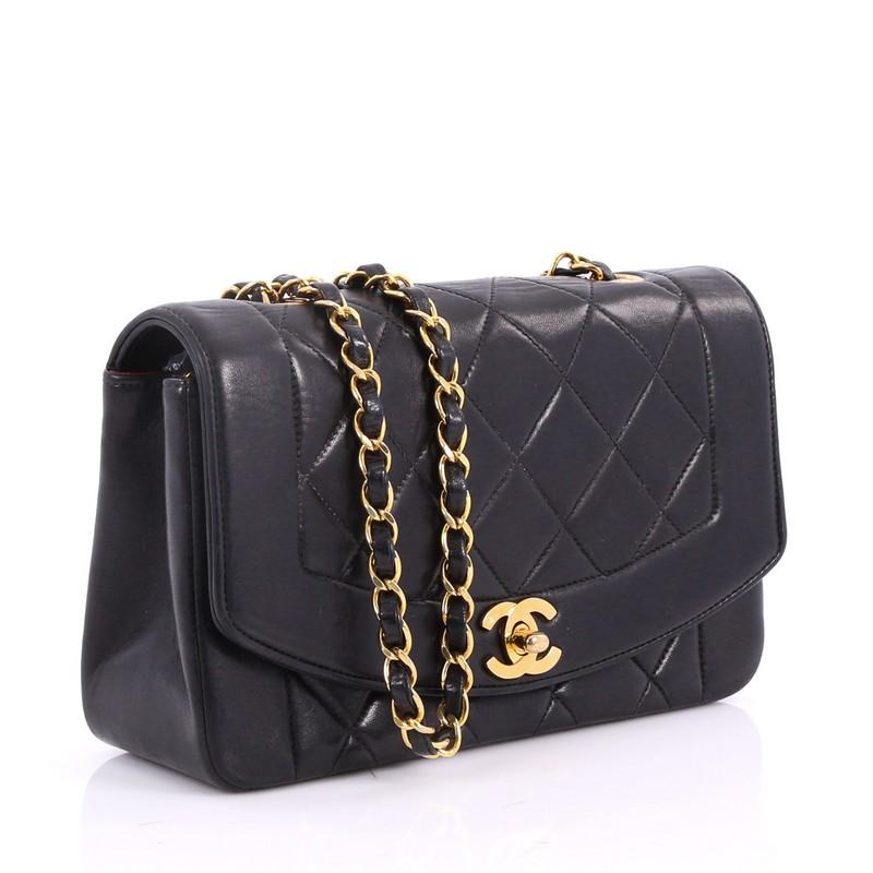 Black Chanel Vintage Diana Flap Bag Quilted Lambskin Small
