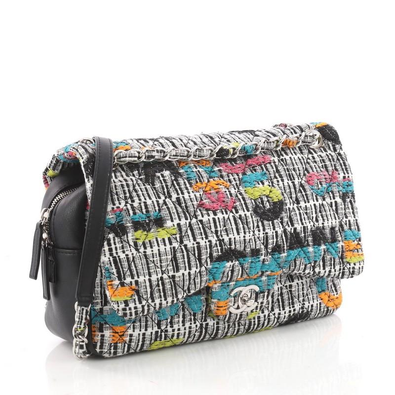 Gray Chanel Easy Fantasy Flap Bag Quilted Multicolor Tweed Medium 