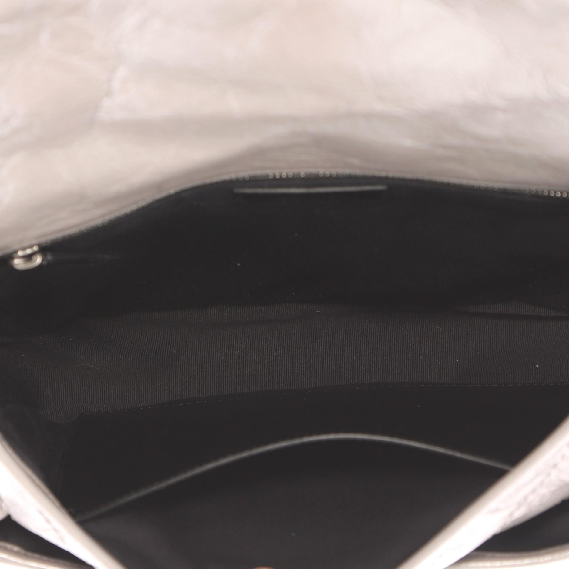 Gray Saint Laurent Niki Chain Flap Bag Matelasse Chevron Leather Medium