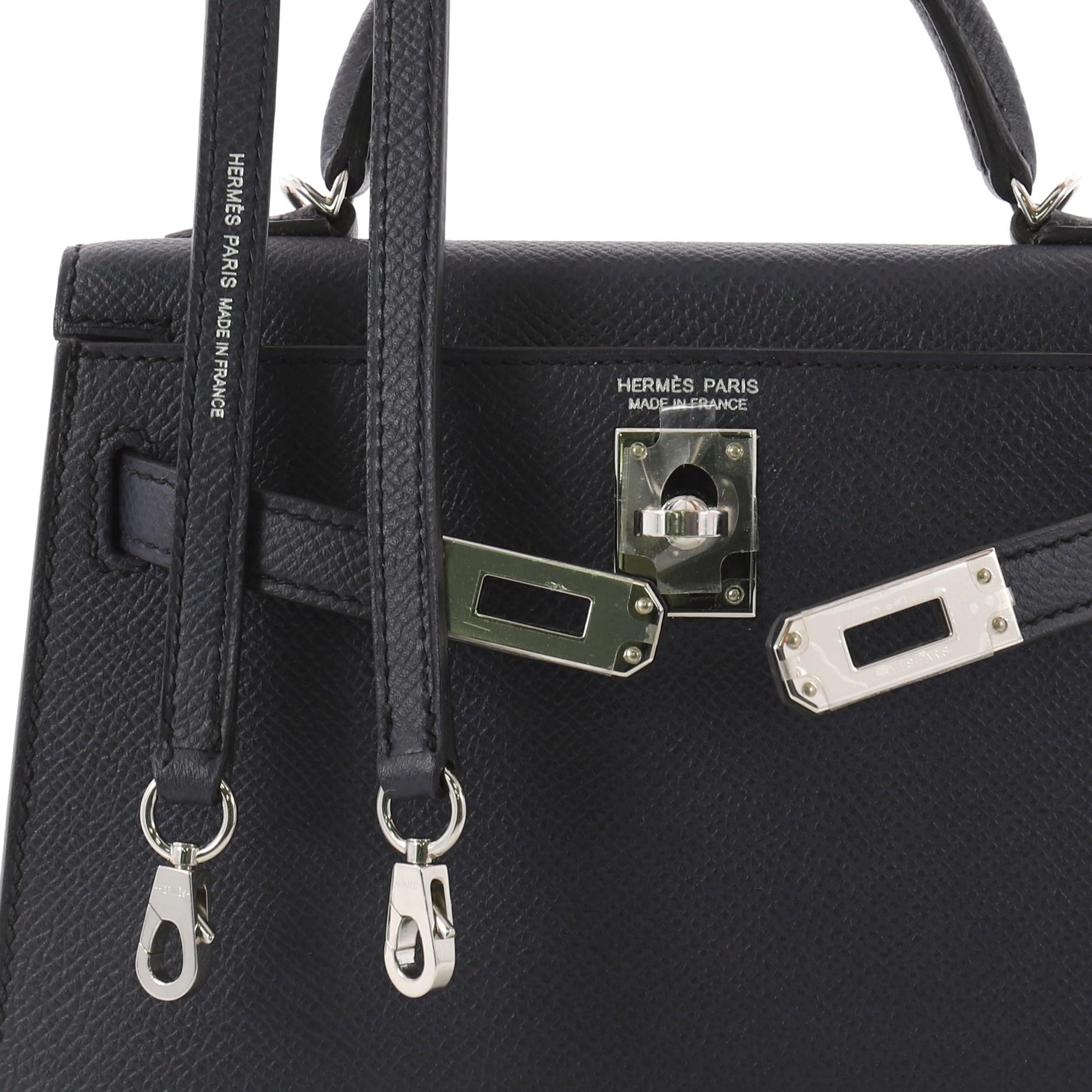 Hermes Kelly Mini II Handbag Blue Indigo Epsom with Palladium Hardware 20  2