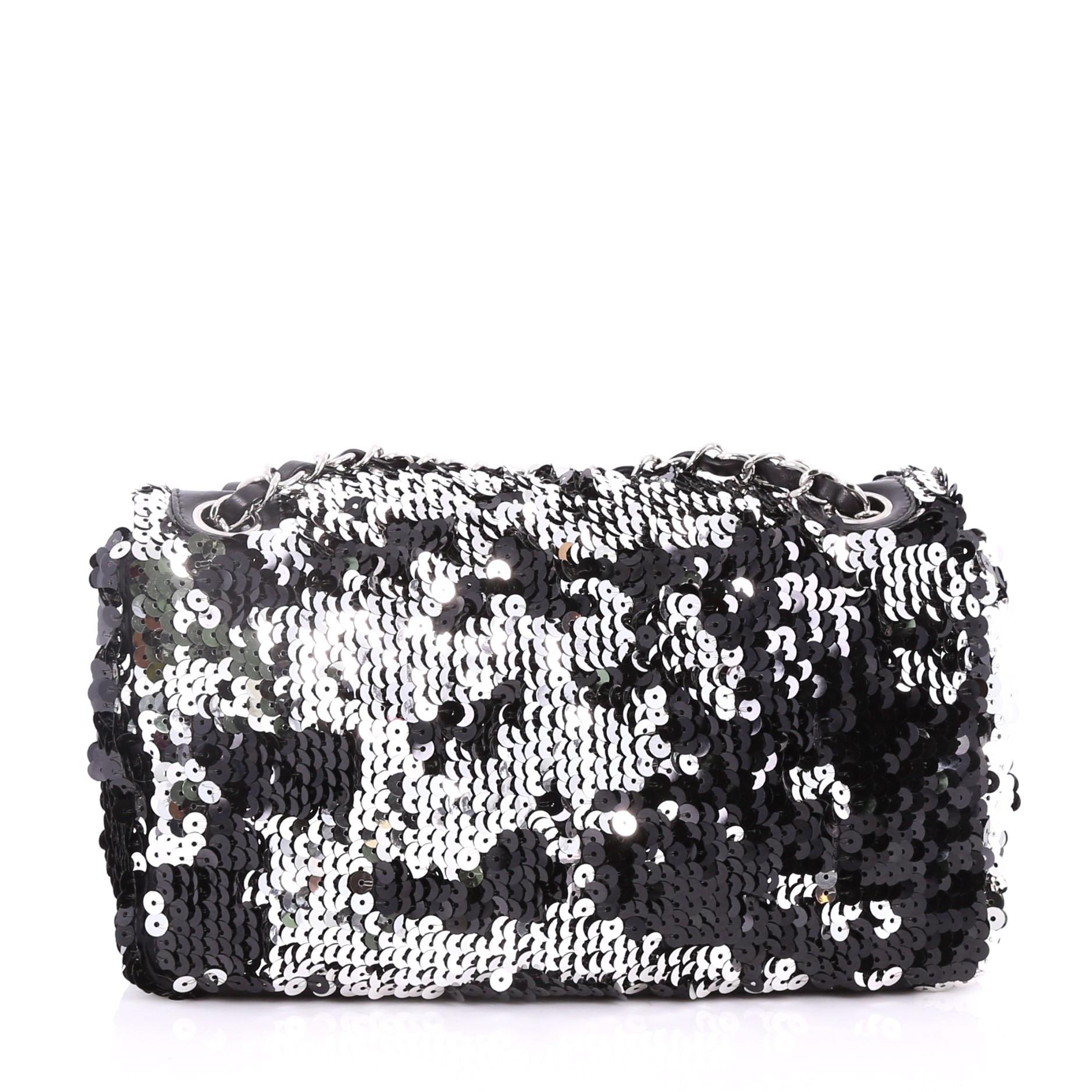 Chanel Summer Night Flap Bag Sequins with Leather Medium In Good Condition In NY, NY